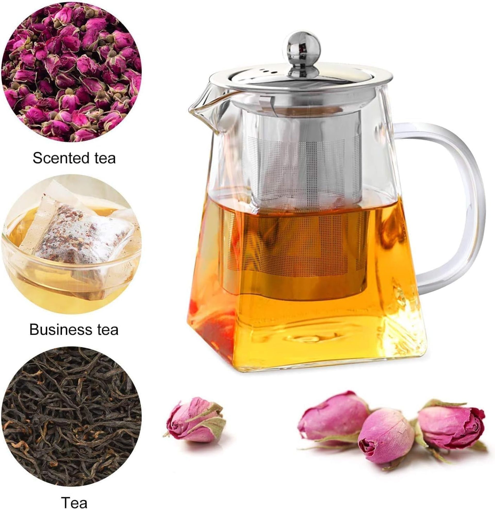 Square Glass Teapot With Infuser, Tea Pot For One, Clear Easy Clean Boros