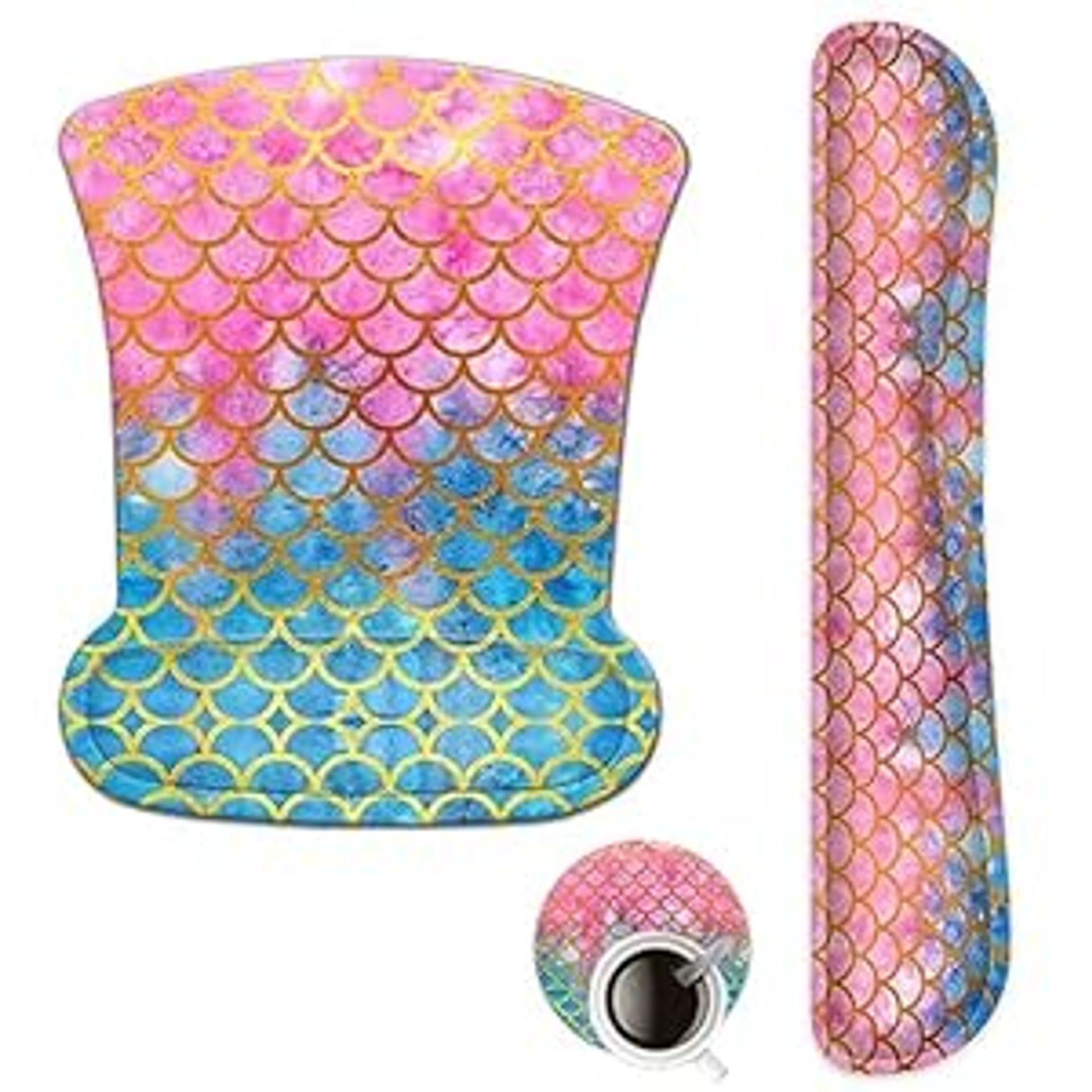 Keyboard Wrist Rest and Mouse Pad Set Ergonomic Memory Foam Non-Slip Design - Mermaid Scales L
