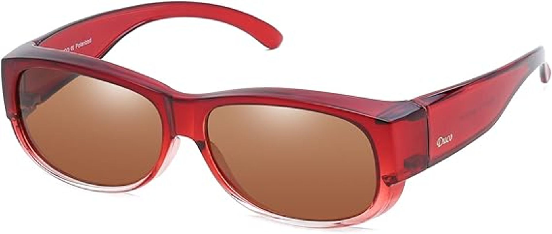 Polarised Wraparound Fit Over Sunglasses for Prescription Glasses UV400 Protection Anti-Glare Lenses - Wine Red Frame Brown Lens XL - Valentines