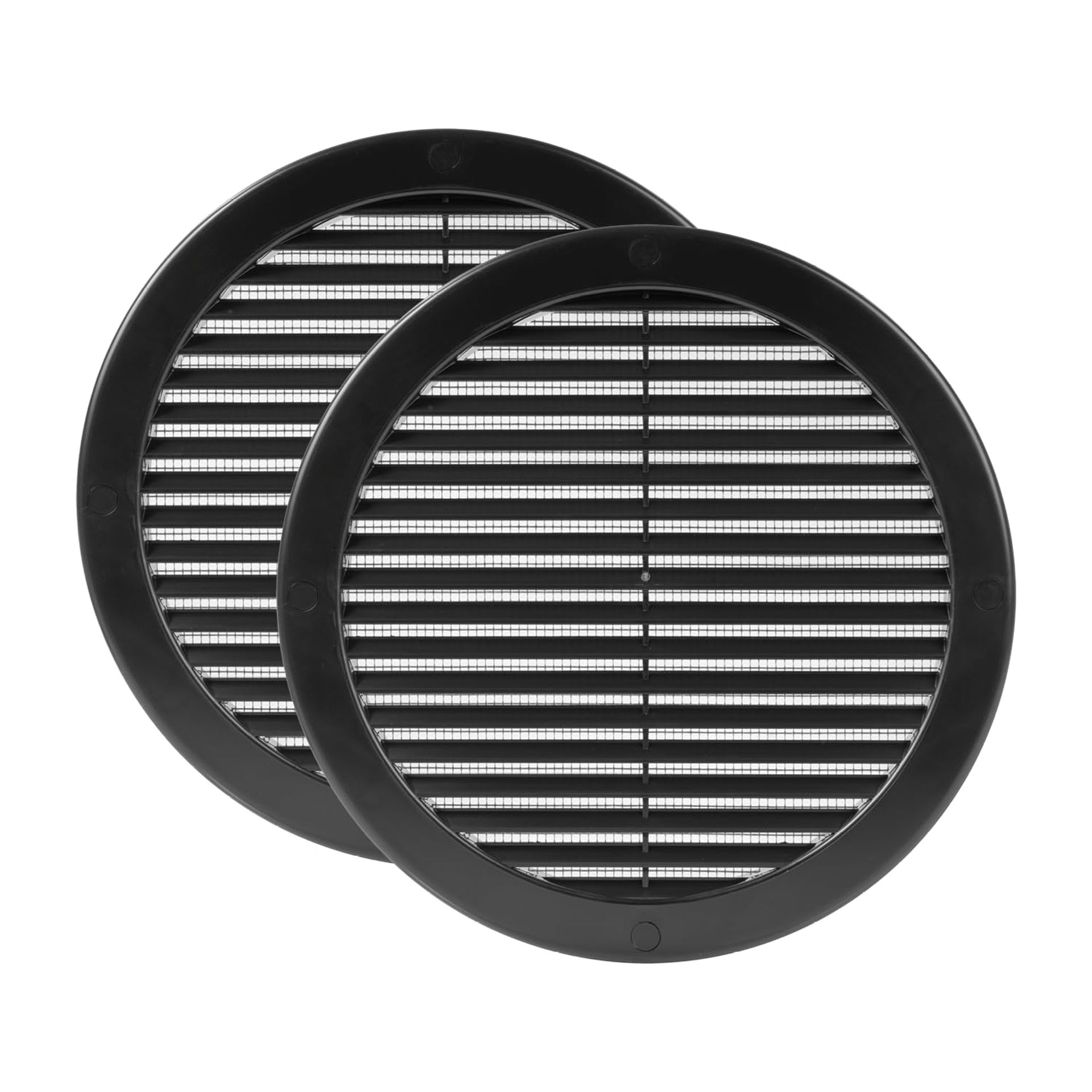 Vent Systems Ø200 mm / 8'' Inch Black Soffit Vent Cover with Flange - Pack of 2 - Round Air Vent Louver - Grille Cover - Built-in Insect Screen - HVAC Vents for Bathroom, Home Office, Kitchen