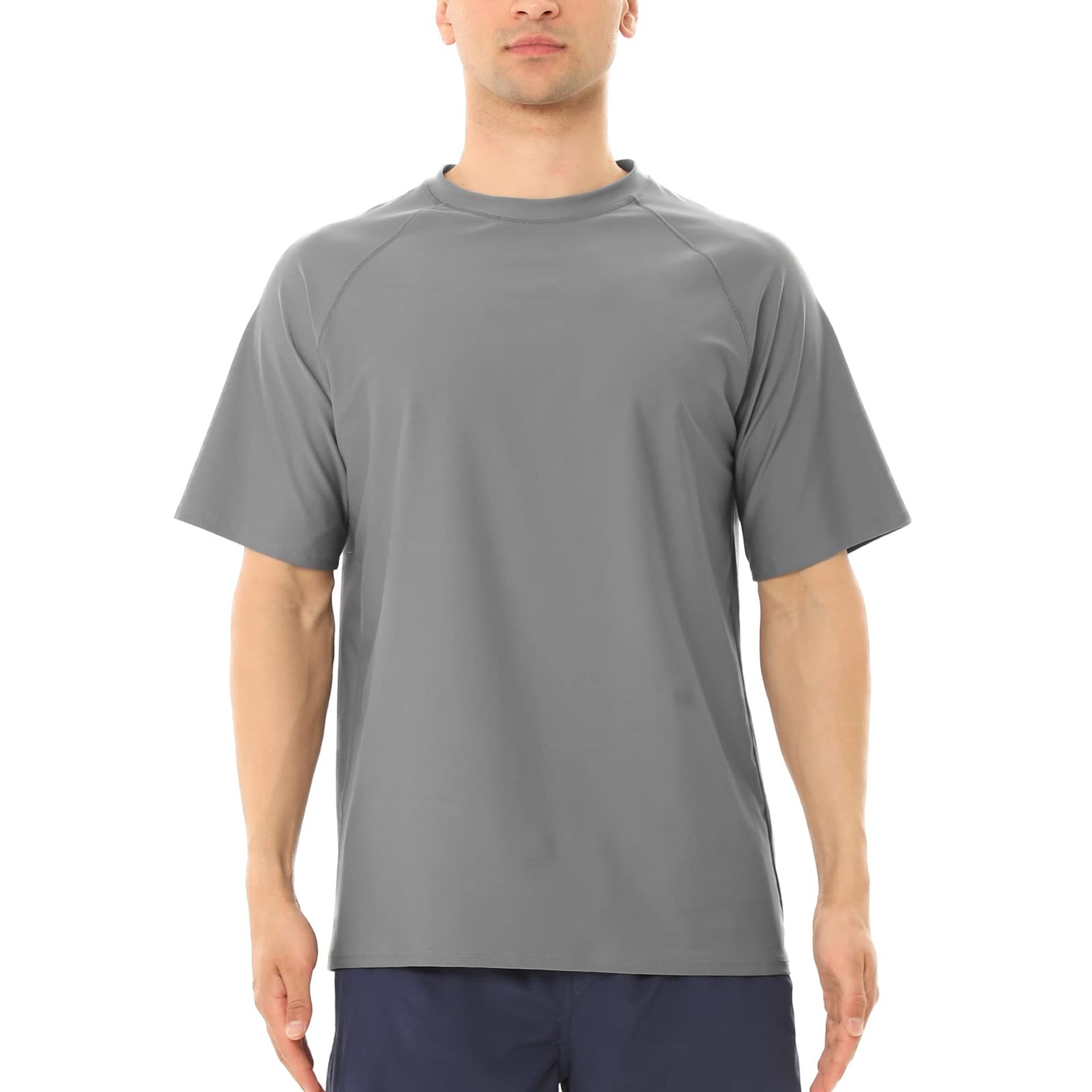 Men's Short Sleeve Rash Vest UV Sun Protection Swim Shirt UPF 50+ for Surfing and Watersports - Grey L