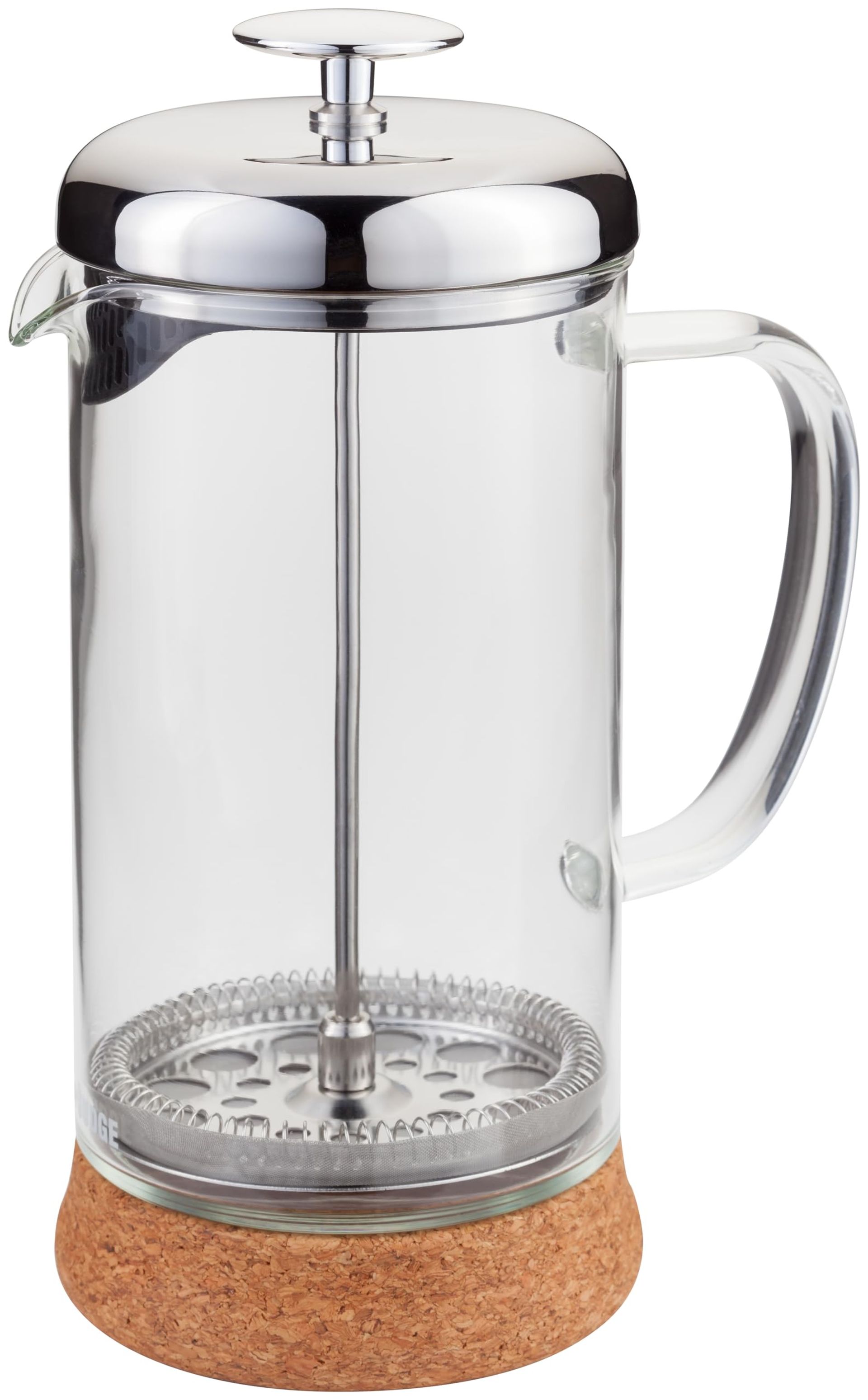 Judge Glass Cafetiere 8 Cup Coffee Maker 1L Removable Cork Base Scratch-Resistant Dishwasher Safe - Clear 1 Litre