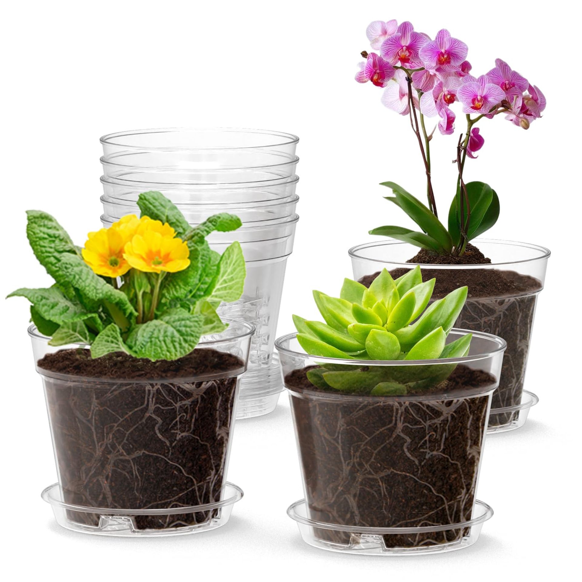 Clear Plastic Plant Pots with Drainage Holes for Orchid & Succulent Growing - Transparent 3Inch-30Psc