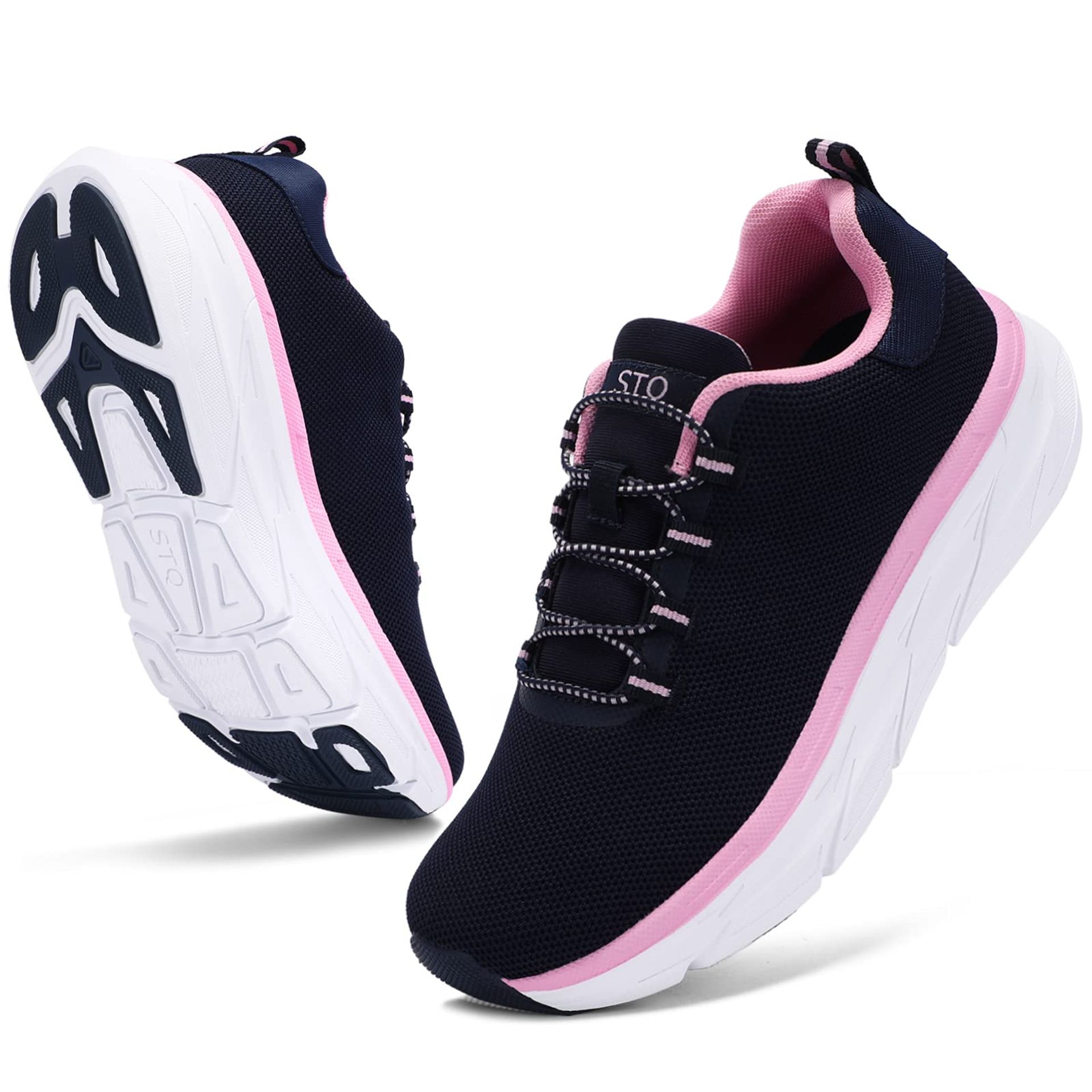 Stq damessneakers, slip-on memory foam, casual wandelschoenen, Zwart, 40 EU