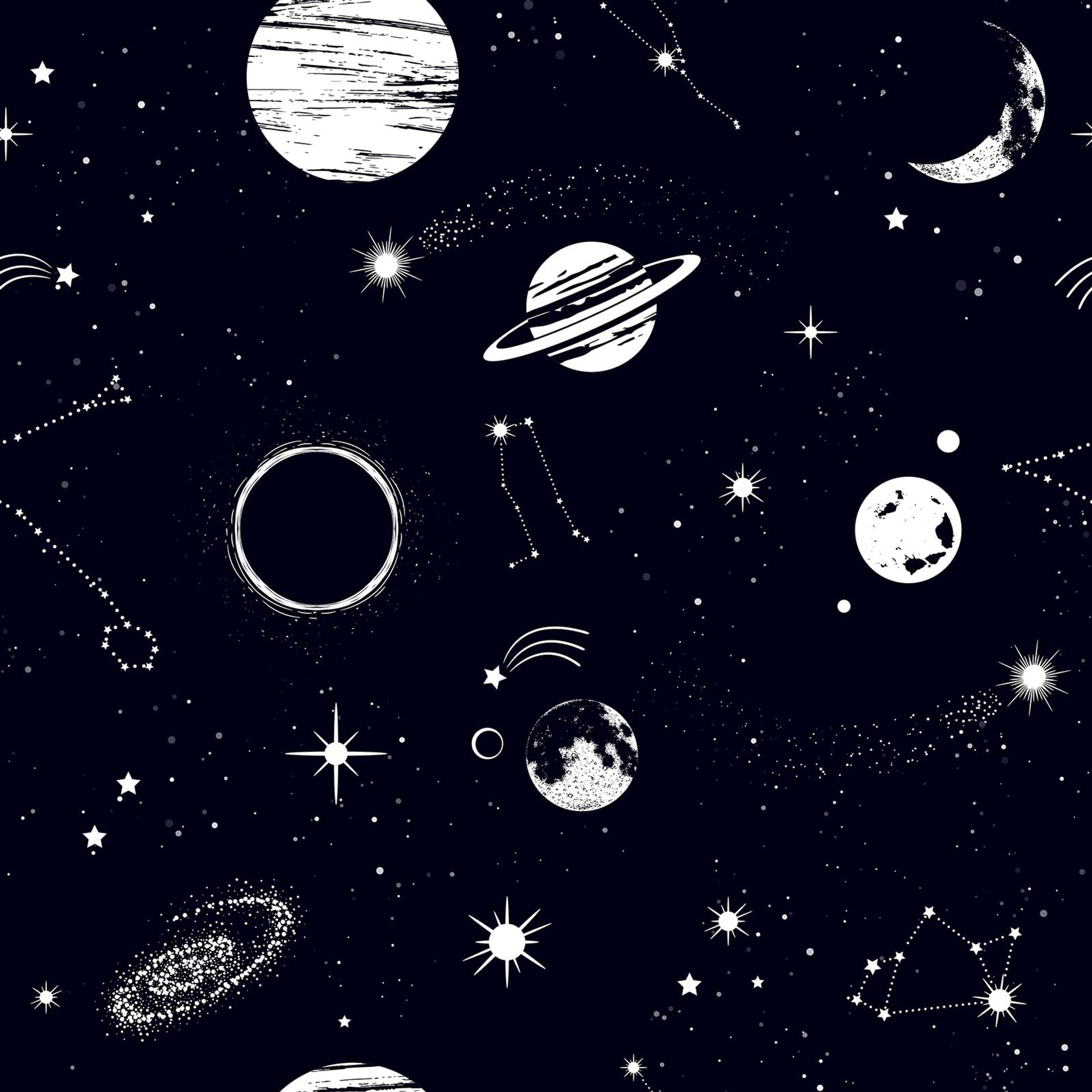 Peel & Stick Kids Wallpaper, Black & White Space Pattern, Self-Adhesive, 44.5cm×3m