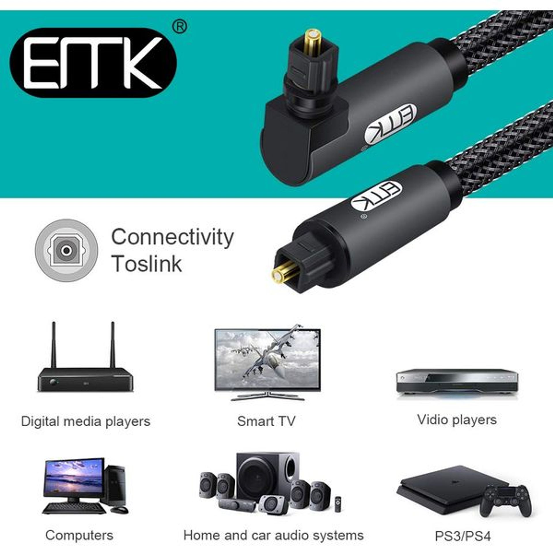 EMK Optical Audio Adapter, [2-PCS] 90 Degree Fiber Optic Cable Adapter Right Angel Toslink Optical Cables Extention Adapter Black