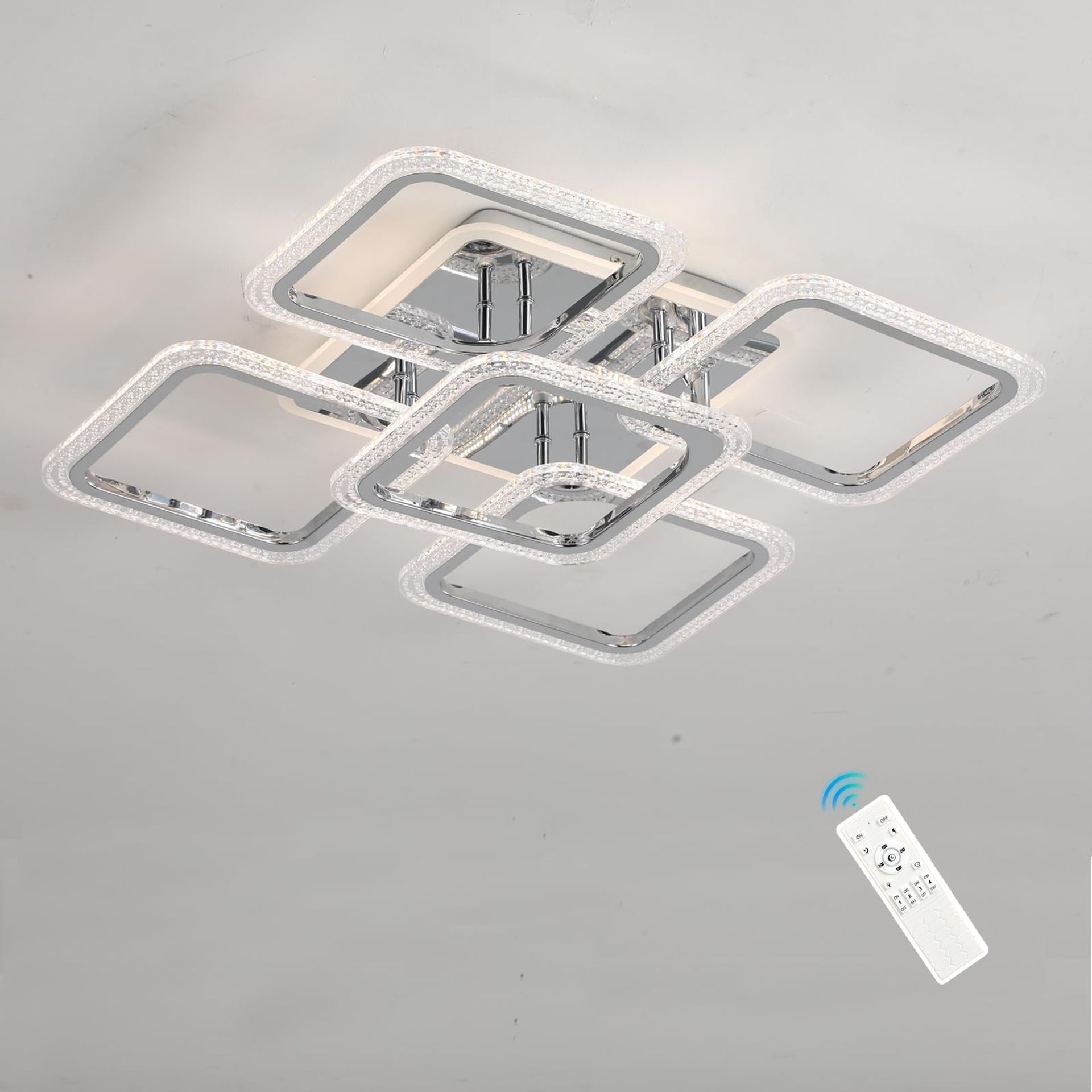 Modern LED Ceiling Light 80W Dimmable Fixture with Remote Control Warm to Cool White for Kitchen and Living Room - White Squares Style