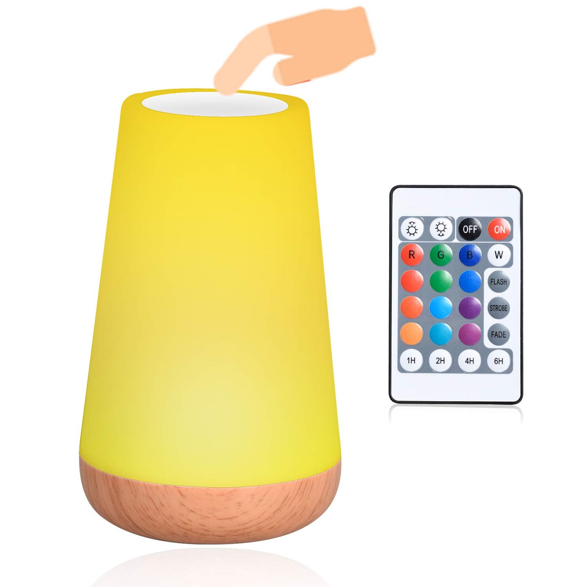 LED Night Light, Bedside Touch Table Lamp, Dimmable Color Changing USB Rechargeable, Remote Control Dimmable Eye Caring Desk Lamp, Wooden Base Portable Baby Kids Night Light for Bedroom Outdoor
