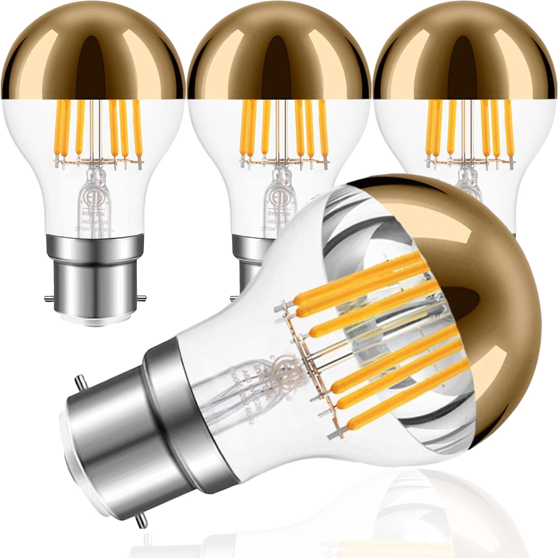 LED Edison Bulb E27 6W Half Chrome Vintage A60 Filament Light, Dimmable No Flicker Warm Glow - Golden Warm White A60