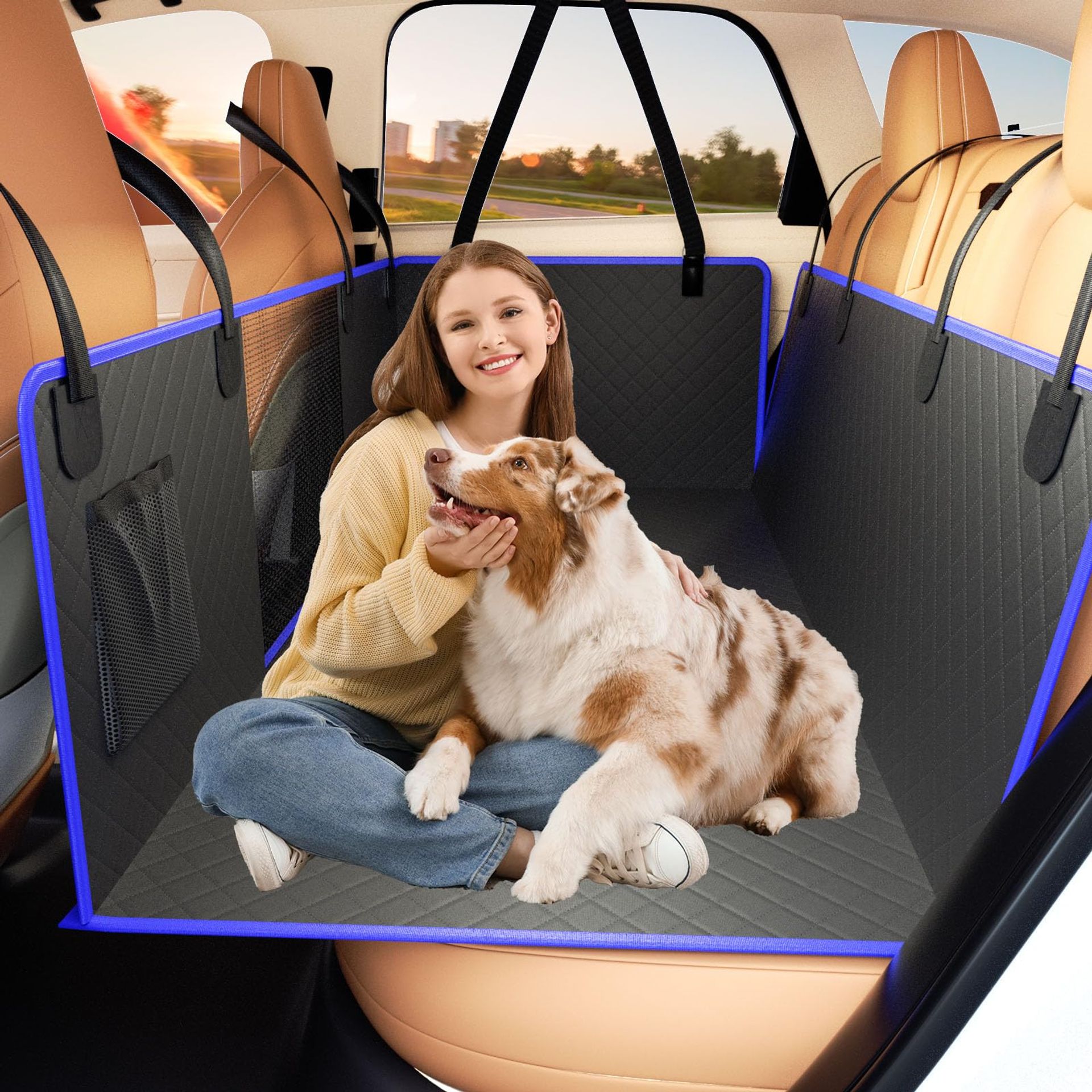 Dog Car Seat Cover for Back Seat Extender Hammock Waterproof Protector Fits Cars SUVs Trucks Heavy Duty up to 400 lbs - Black L