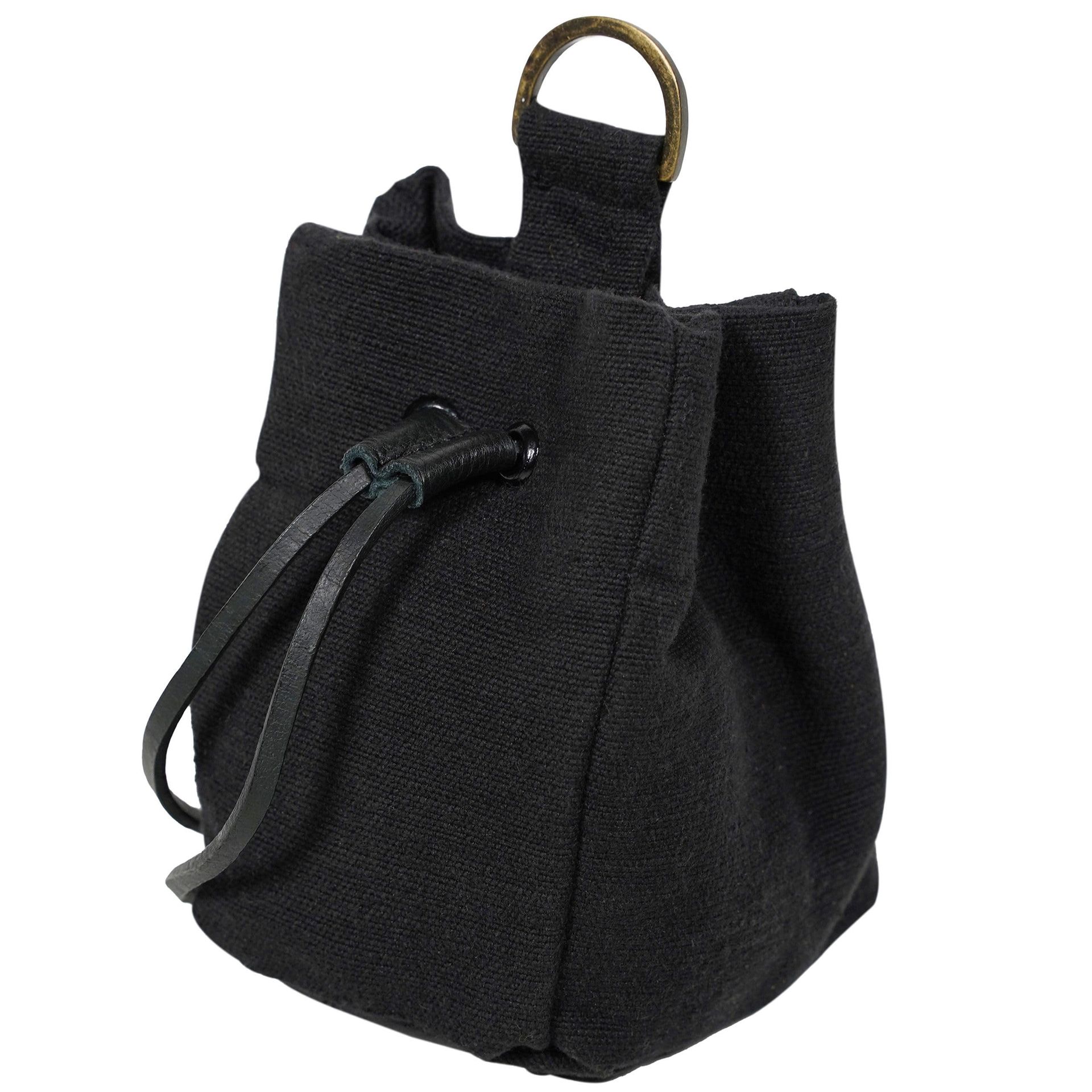 Medieval Canvas Drawstring Belt Pouch for LARP, Viking & Renaissance Cosplay - Black 5" x 3.5" x 4"