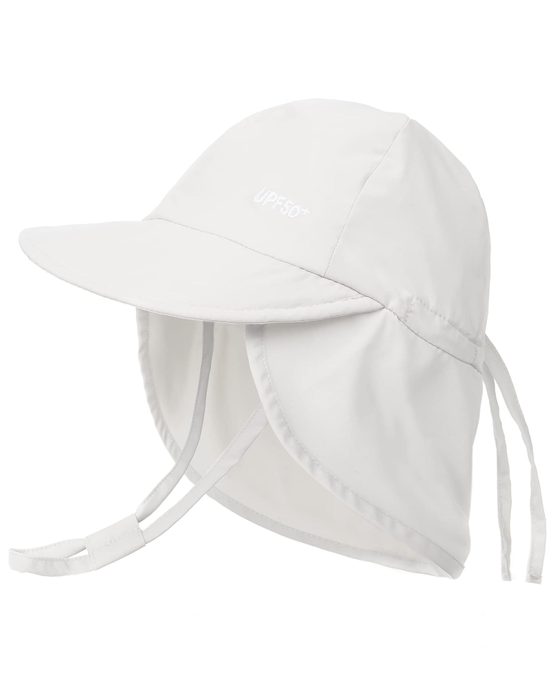FURTALK Toddler Sun Hats Baby Girls Boys Summer Beach Hat Quick-Dry UPF 50+ Adjustable Kids Swim Hat with Neck Flap, White, 0-6 Months