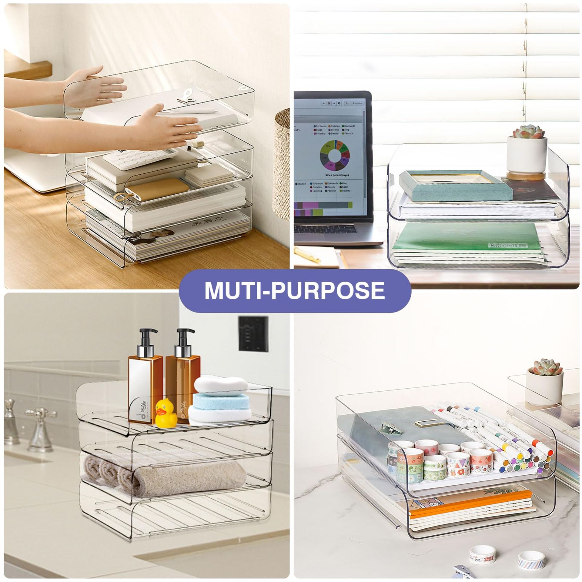 Toorotec Desk Letter Tray Set, A4 Size Clear PET Stackable Docuent