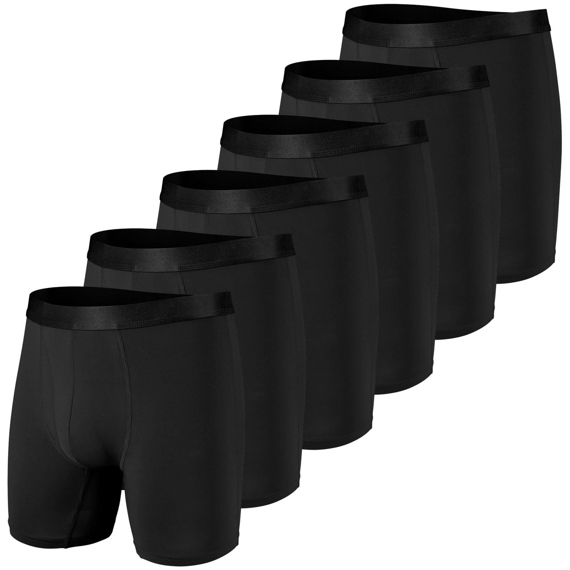 Men's Sports Boxer Shorts 6 Pack Open Fly Moisture Wicking Anti-Chafing Lightweight Underwear - Black M