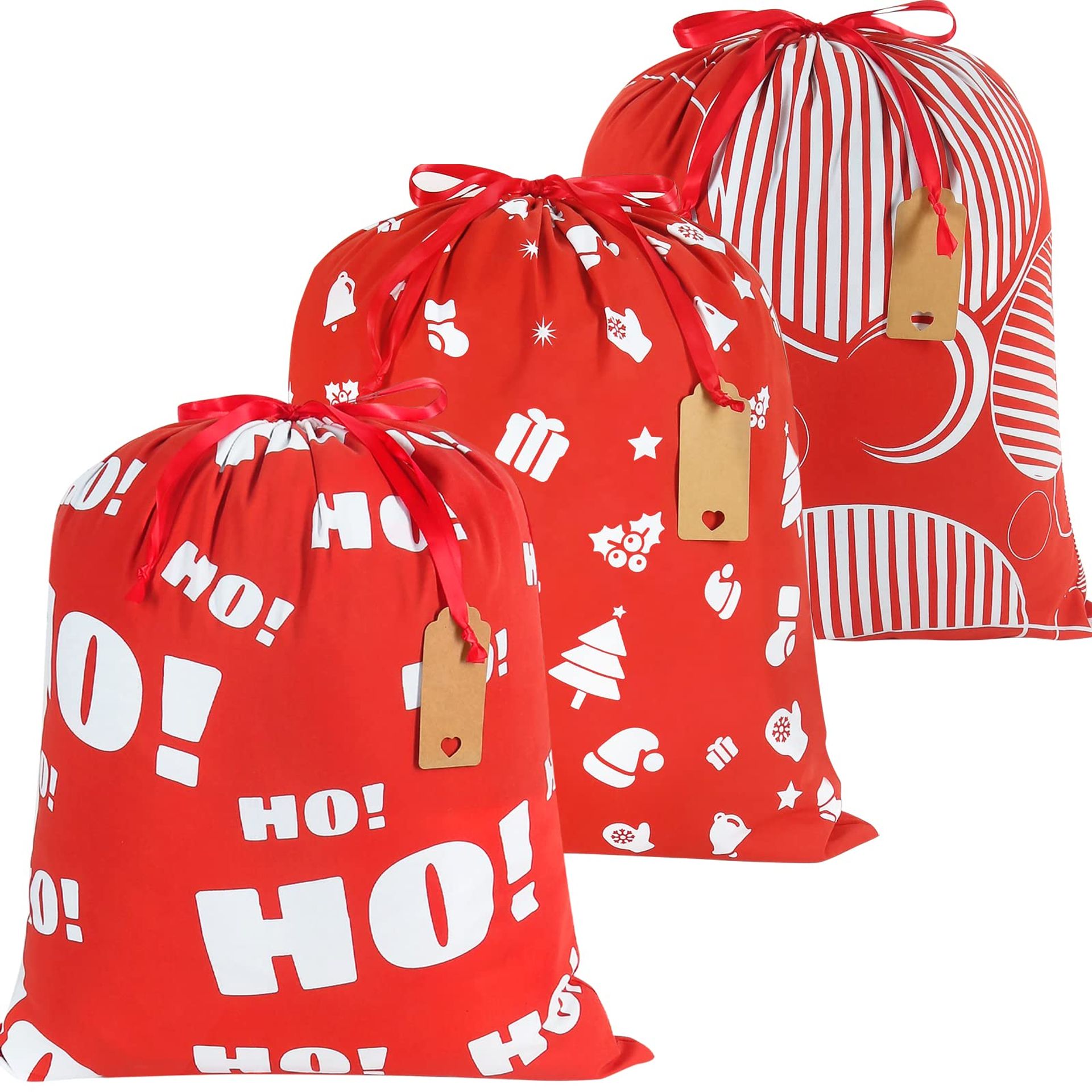 3pcs Cotton Christmas Gift Bags with Drawstring for Reusable Eco-Friendly Holiday Wrapping
