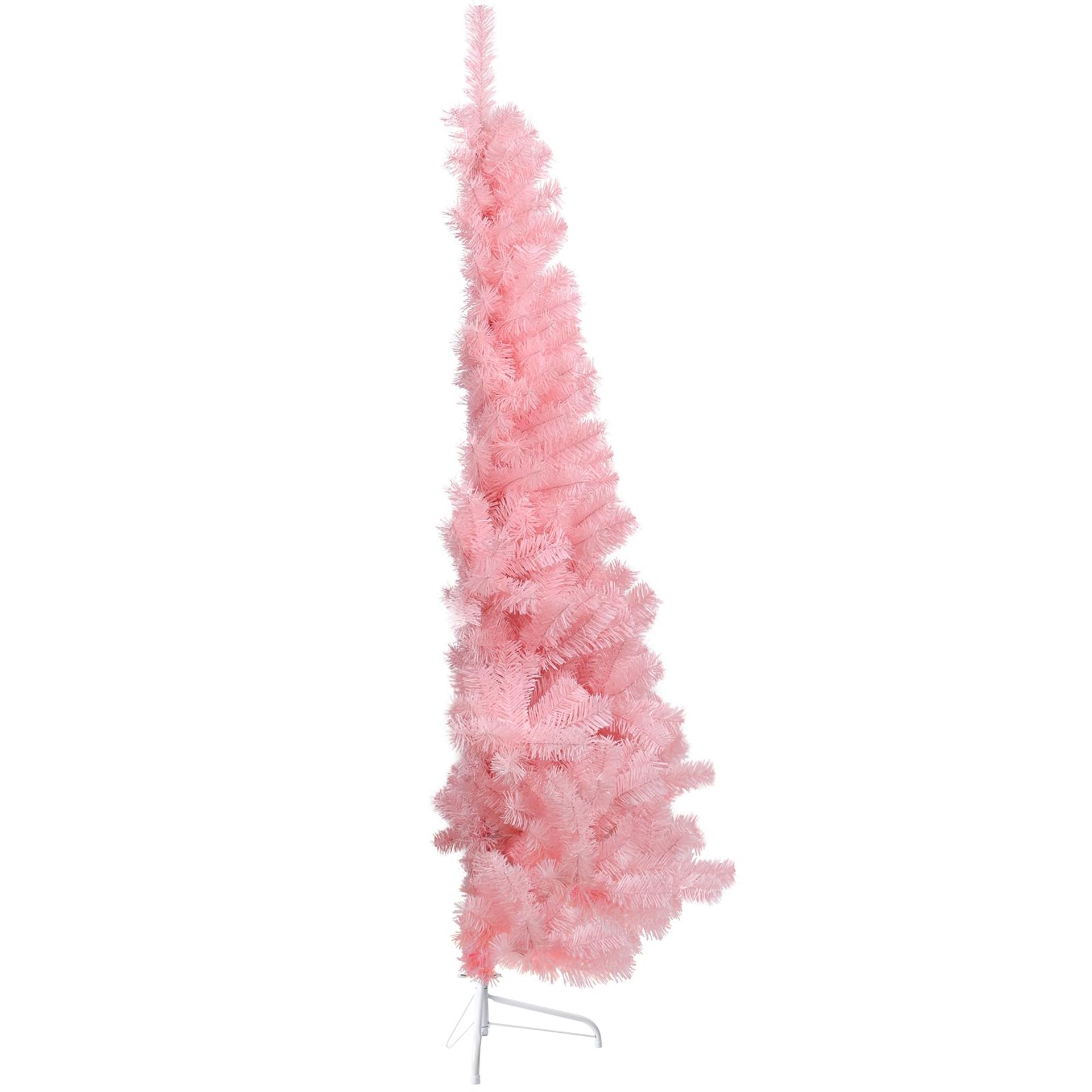 ZALAON Half Christmas Tree,1.5M Pink Artificial Half Christmas Tree with Stand Slim Xmas Tree Christmas Decoration Holiday Decoration