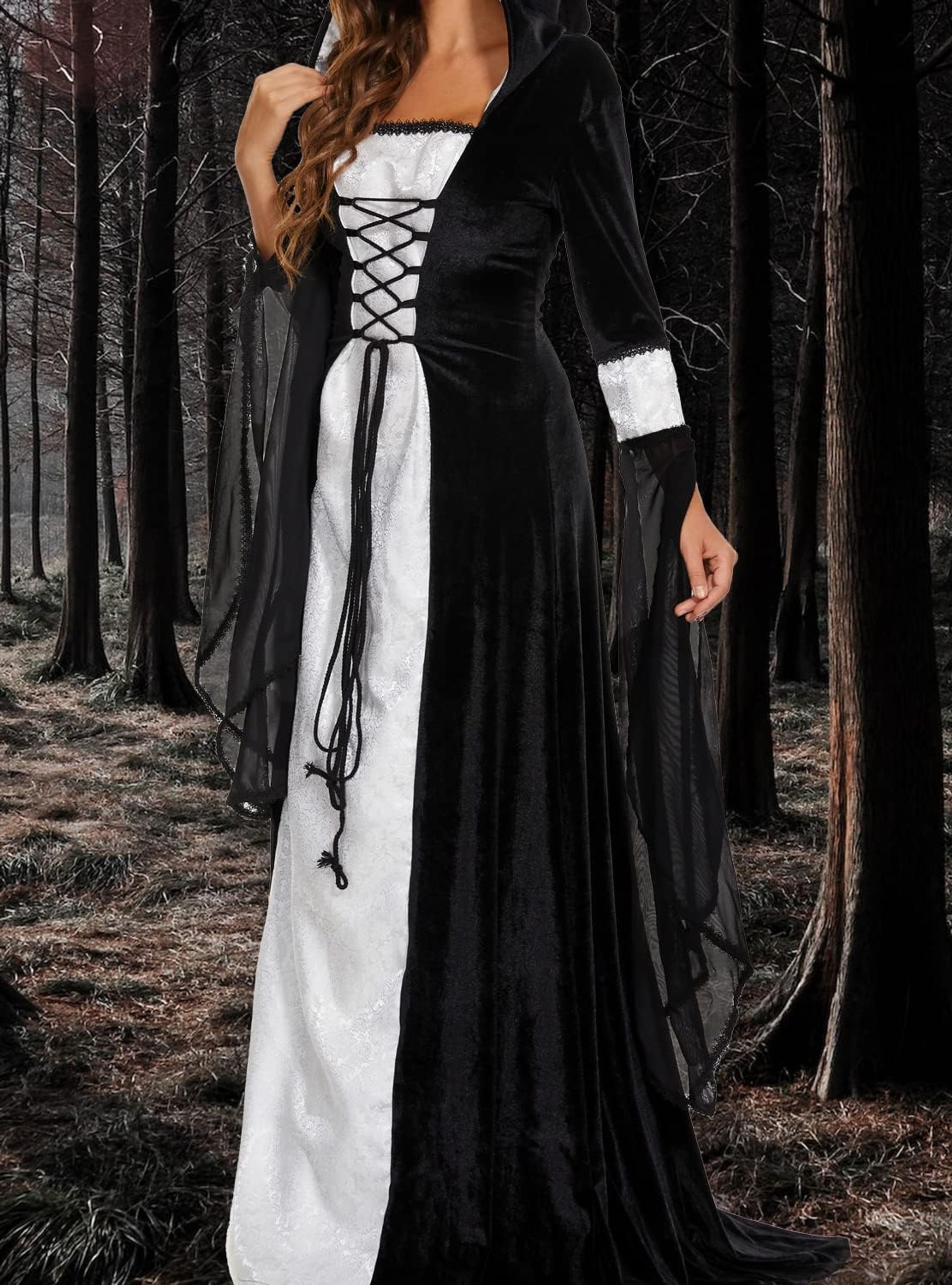 Sangdut Women'S Retro Medieval Witch Dress With Flare Sleeves, Victorian
