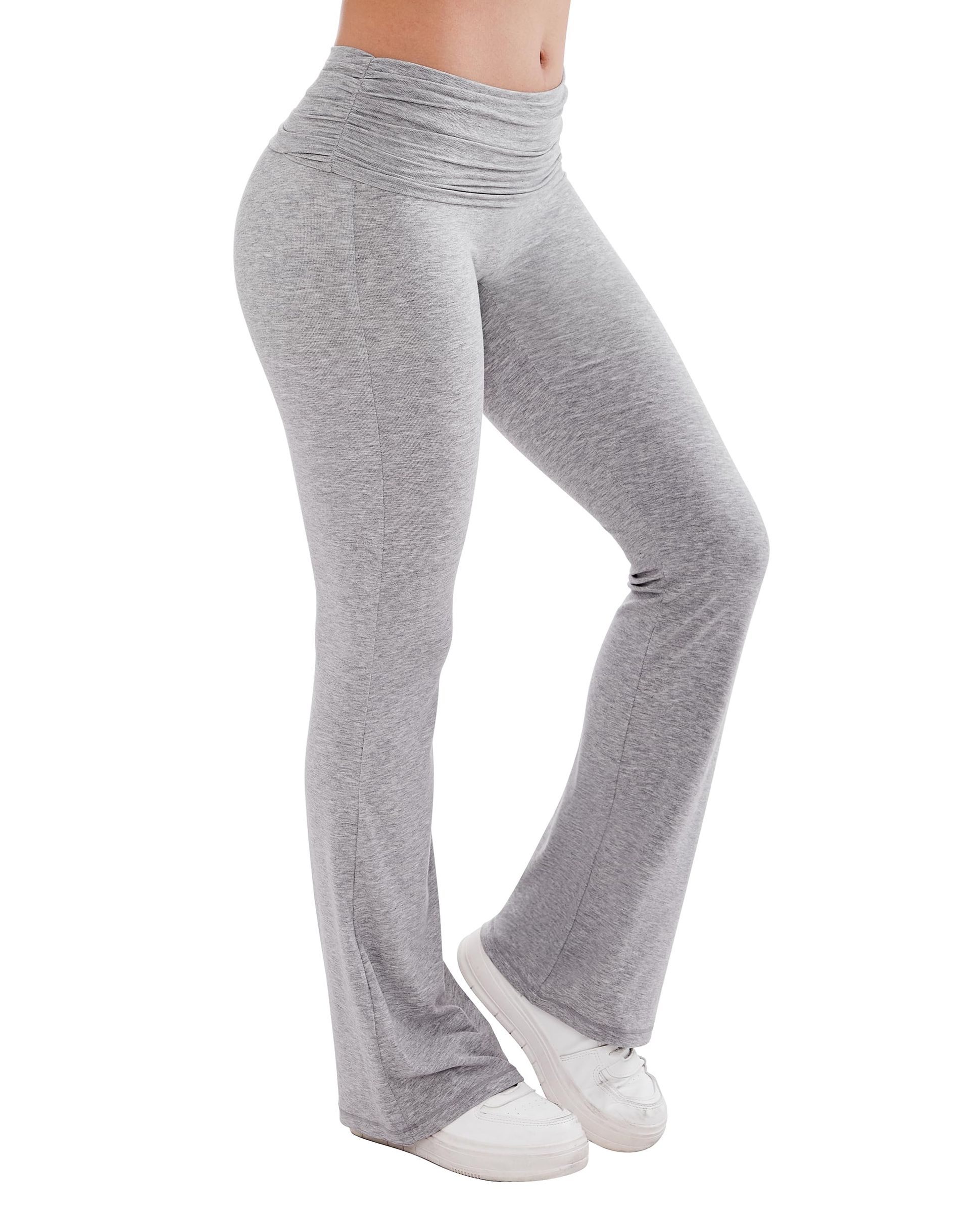Women's Lounge Yoga Pants Fold Over Low Waist Flared Casual Trousers - Light Grey M