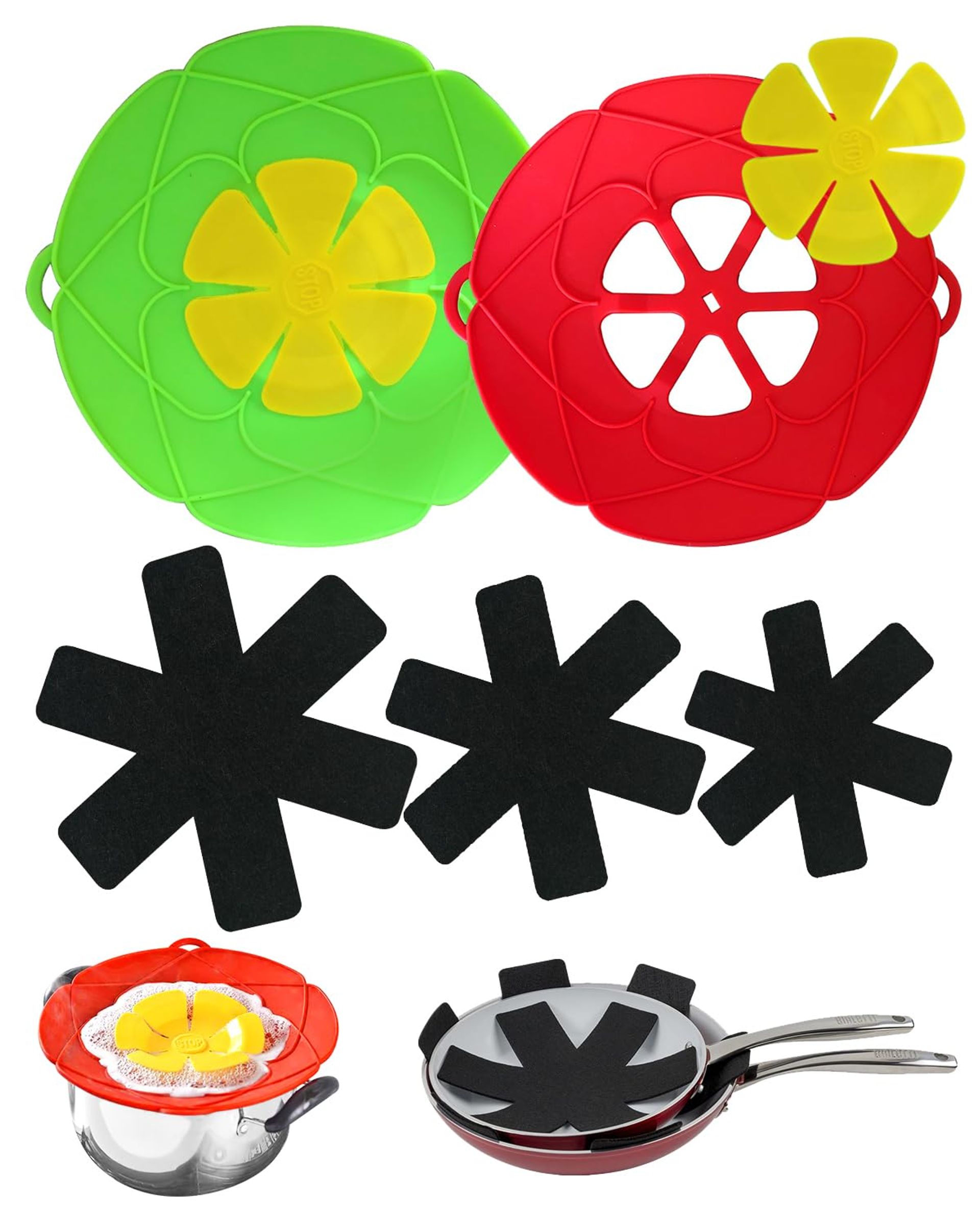 2Pcs Silicone Boil Over Spill Stopper Pan Covers, 26 & 28cm Anti-Overflow Lids, Microwave Guard