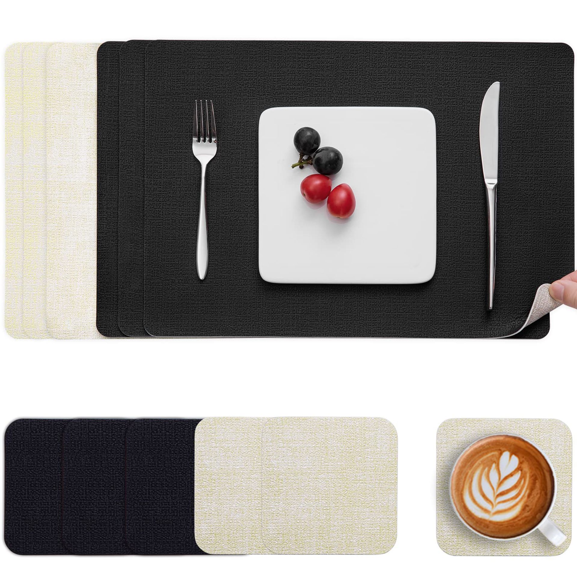 Myir JUN Ronde tafelplacemats, 38 cm set van 6 placemats en onderzetters Placemat Waterdichte Dubbelzijdige Placemats Antislip Wasbare Placemats en Onderzetters (Grijs Groen, Set van 6