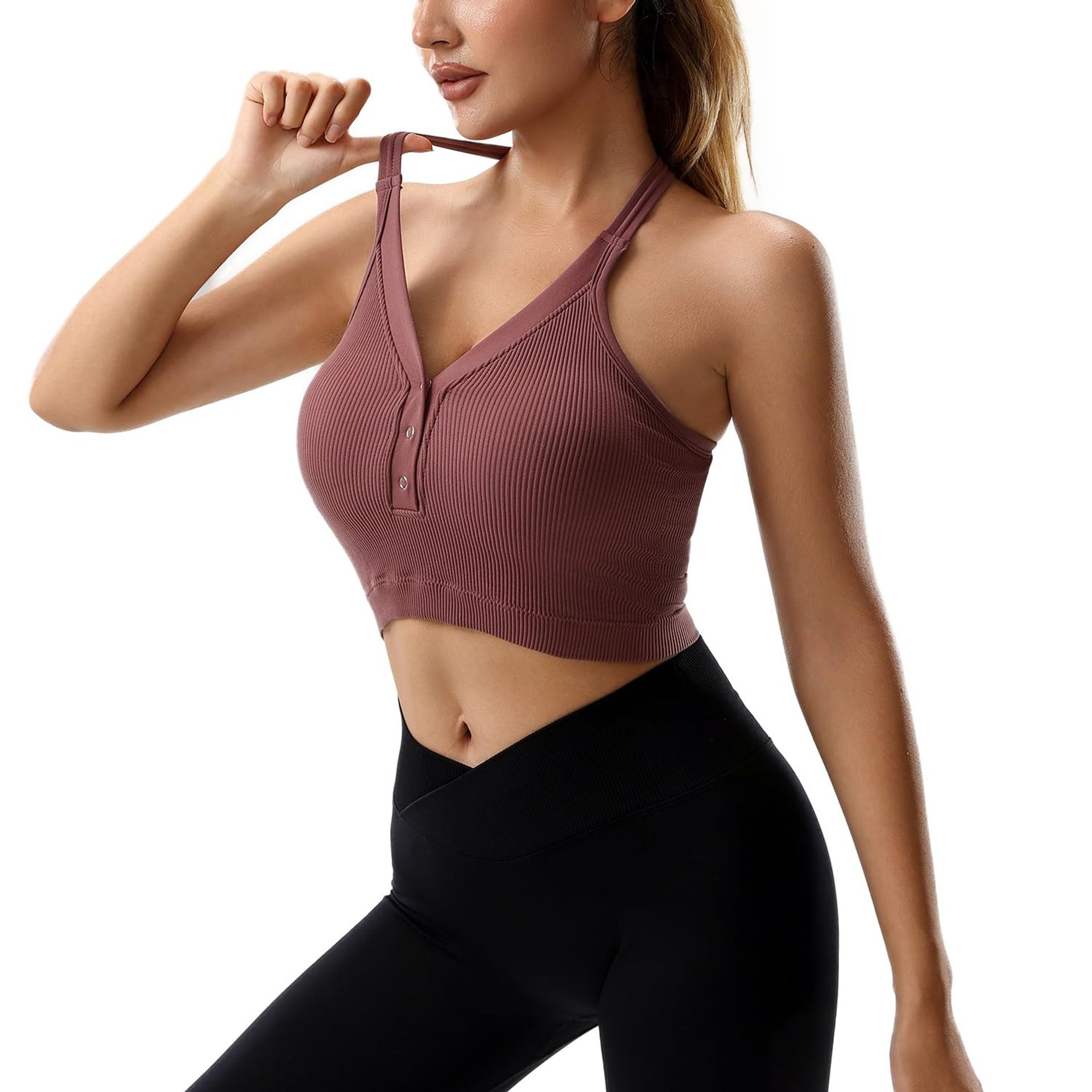 Women'S Racerback Padded Sports Bra Seamless Comfort Push Up Front Closur