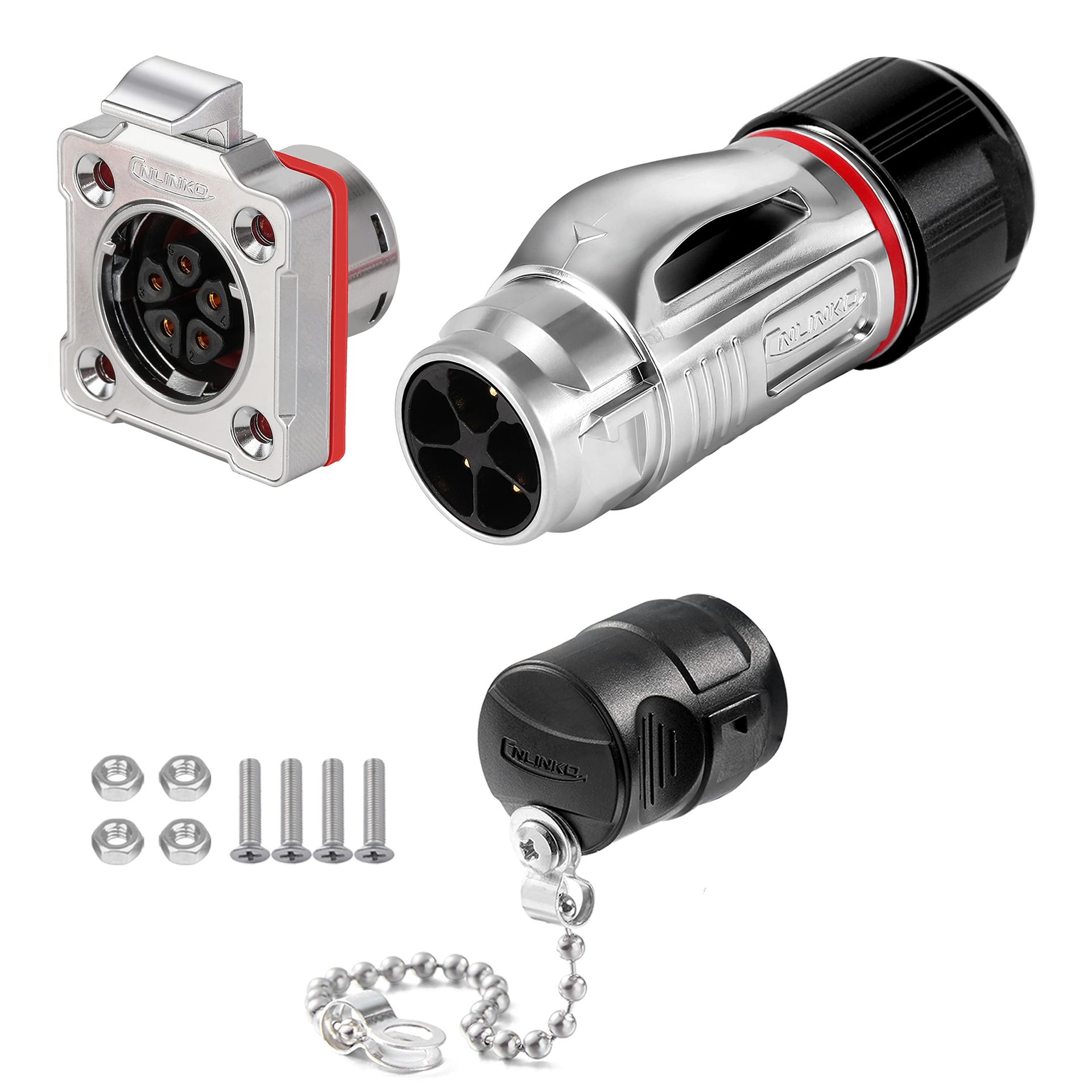 Industrial Waterproof Circular Connector IP68 Metal Aviation Plug Anti-Interference M20 Flange Socket - Silver 5 Pin