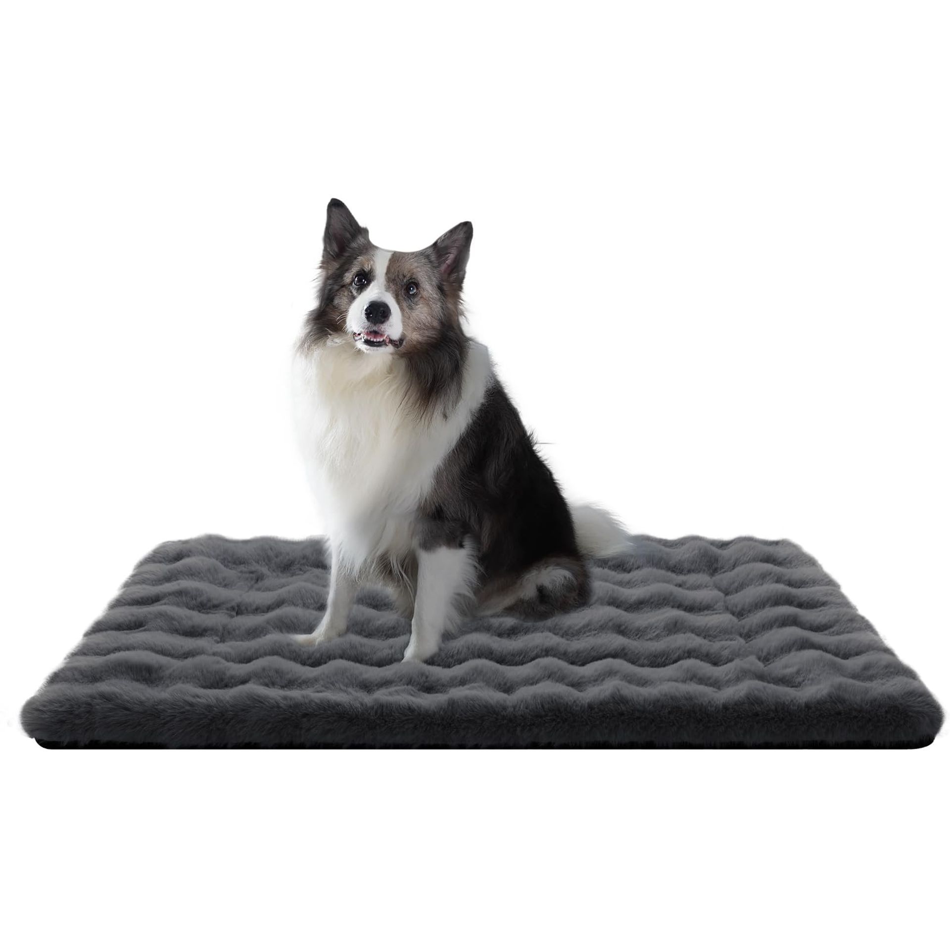 Dog Bed Washable Crate Mattress Flat Cushion Soft Anti-Slip for Large Dogs - Dark Grey L (91 x 61cm)