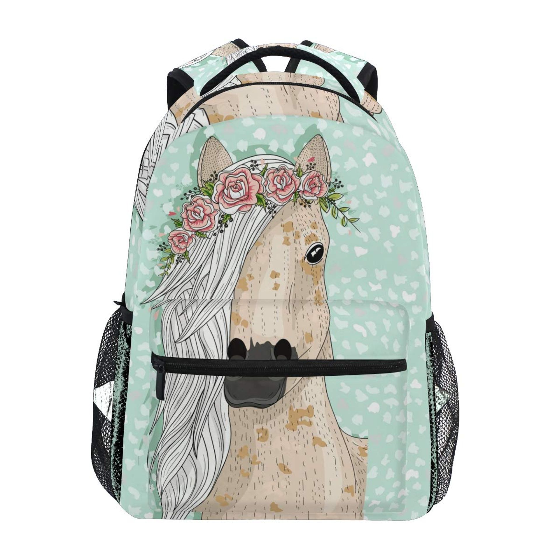 Kids School Backpack Horse and Flower Print Lightweight Travel Bag - Multicolour One Size