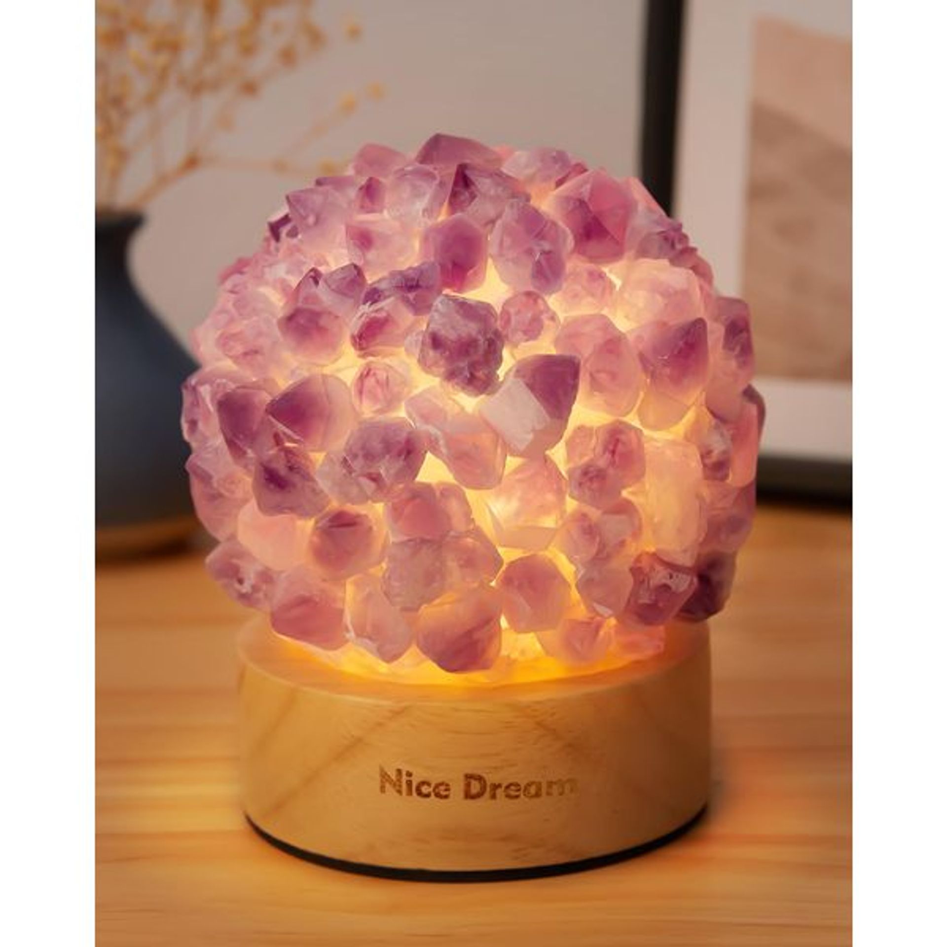 GC QUILL Natural Amethyst & Selenite Crystal Healing Lamp – 3-Color Dimmable Mood Light For Meditation, Relaxation & Sleep