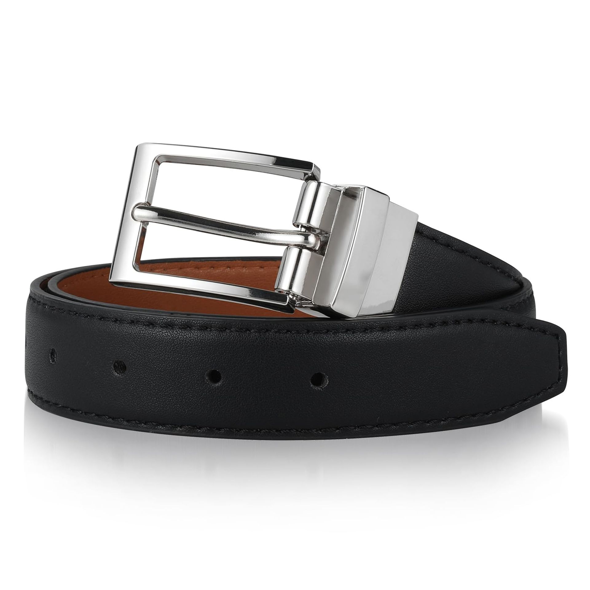 Kids Reversible Belt for Boys & Girls - Adjustable Black & Brown Leather Belt