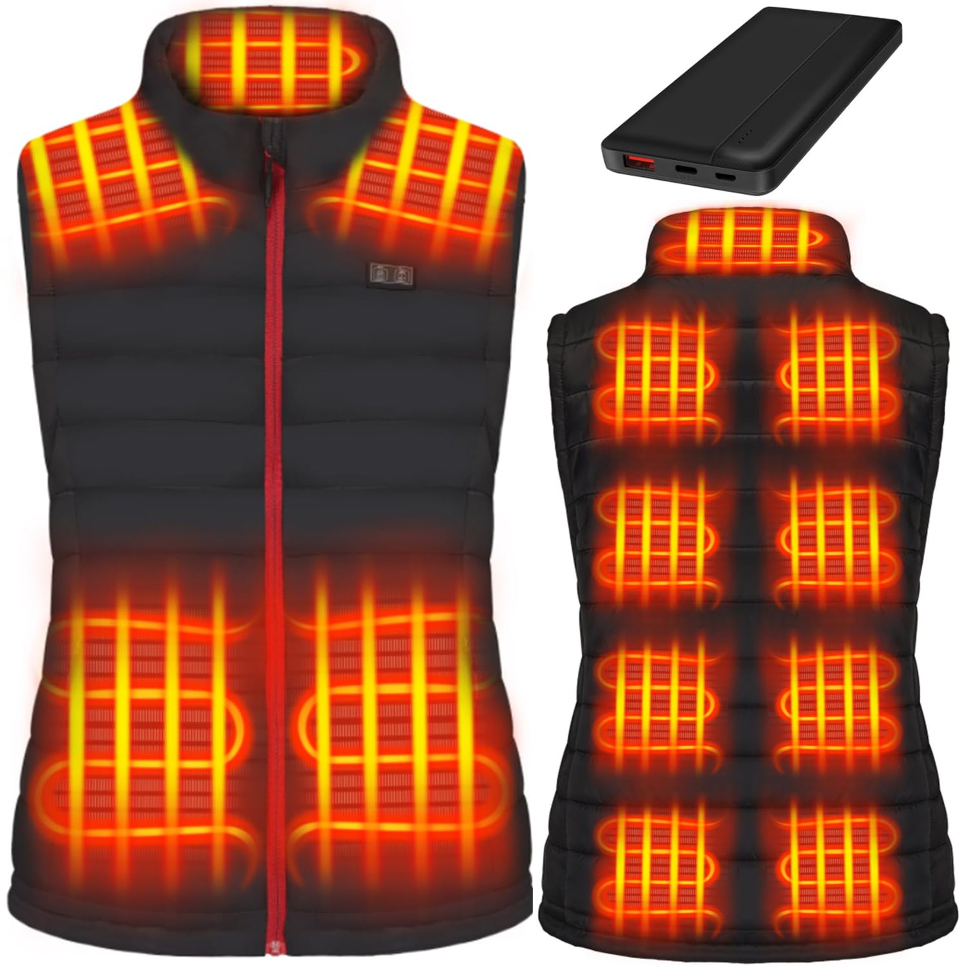 Women's Heated Gilet Lightweight Electric Warming Vest with Battery Pack - Dark Black XL