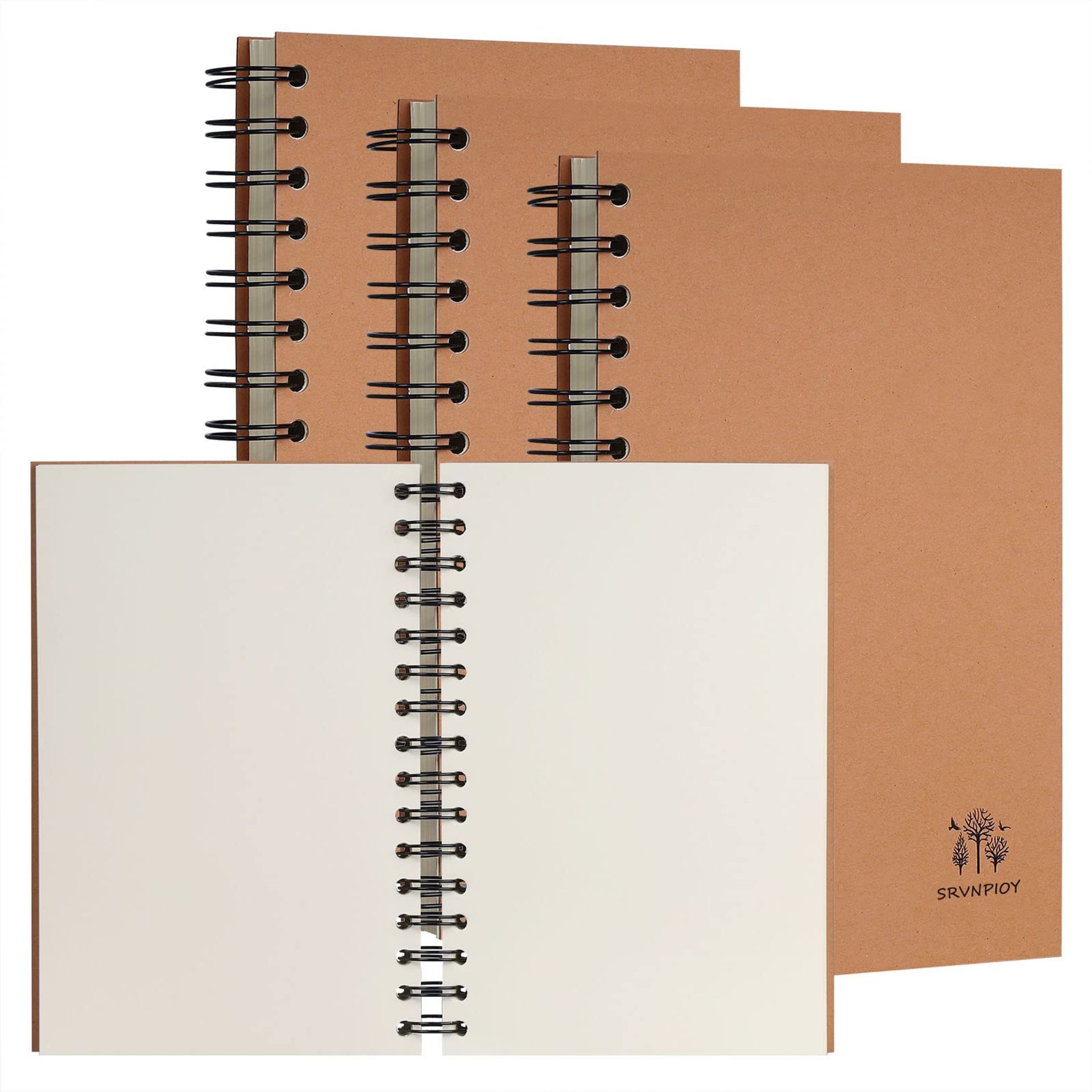 Srvnpioy 3 Pack Spiral Bound Sketchbook A5 Portrait, 300 Pages (150 Sheets), 80gsm Thick Paper, A5 Spiral Sketch Pad Books for School Office Home