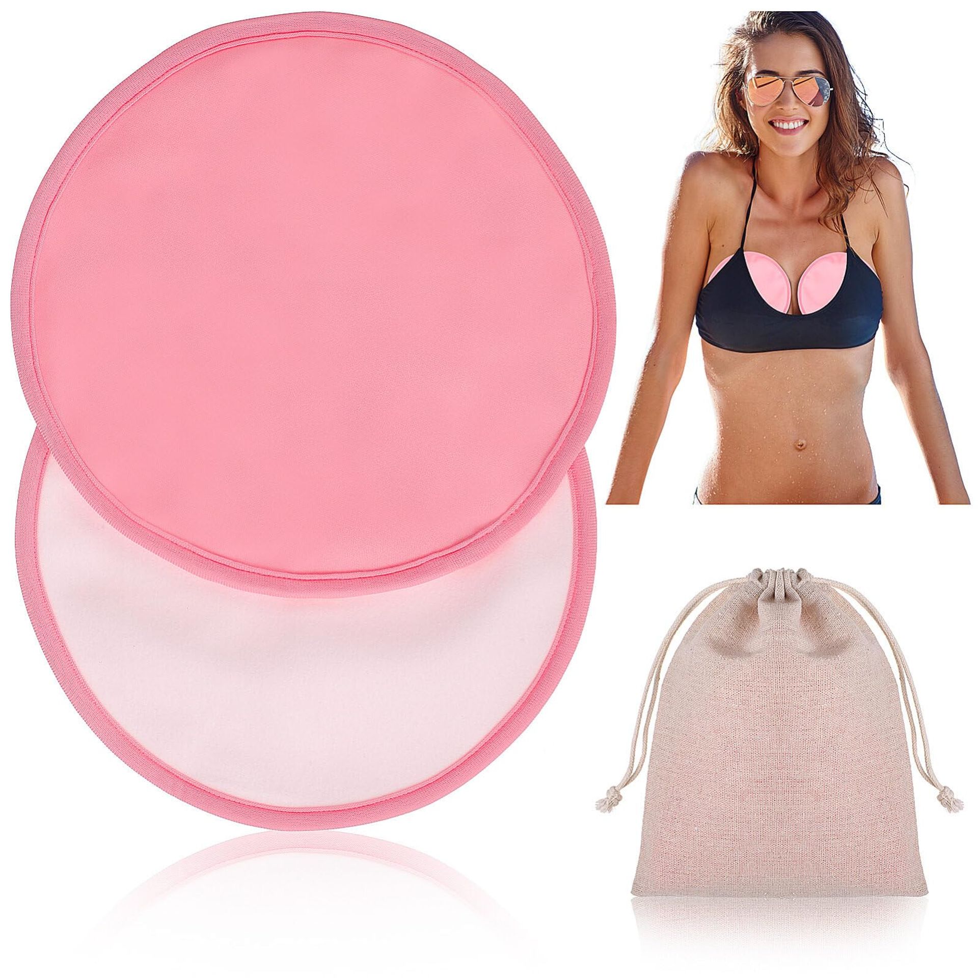 2 Pcs Castor Oil Breast Pack Set Washable & Reusable Nursing Pads with Storage Bags - Pink
