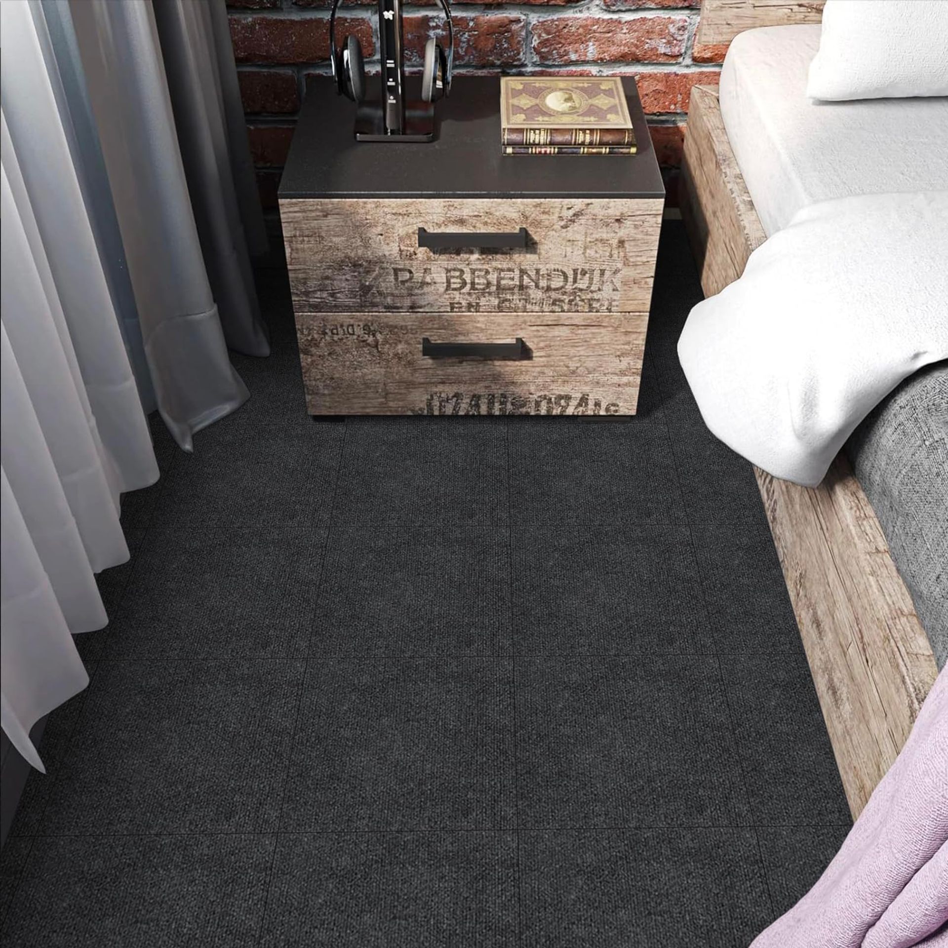 Self Adhesive Carpet Floor Tiles, Anti-Slip Peel & Stick Rugs, Dark Grey 30x30cm, 20pcs, 4.5mm Thick for Home & Office