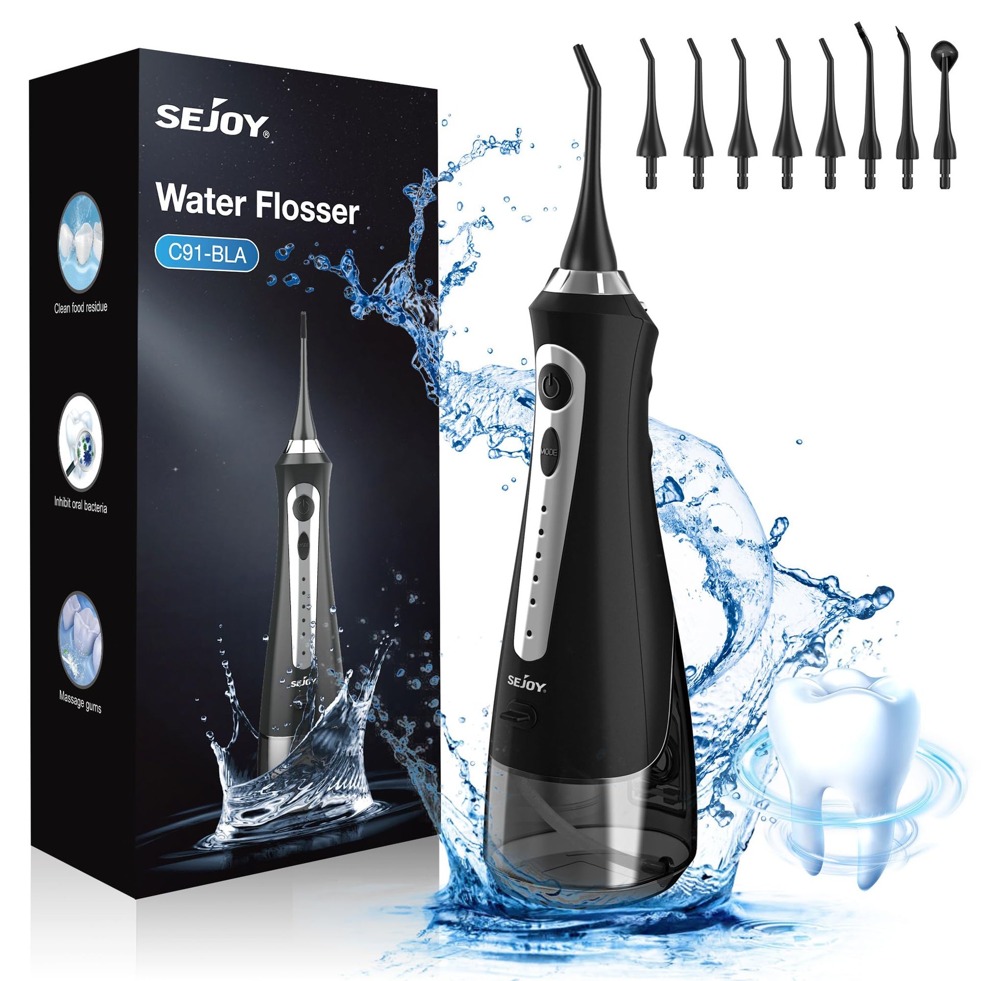 Rechargeable Cordless Water Flosser for Teeth Cleaning 5 Modes 8 Jet Tips 230ml Portable IPX7 Waterproof Design - Purple C91