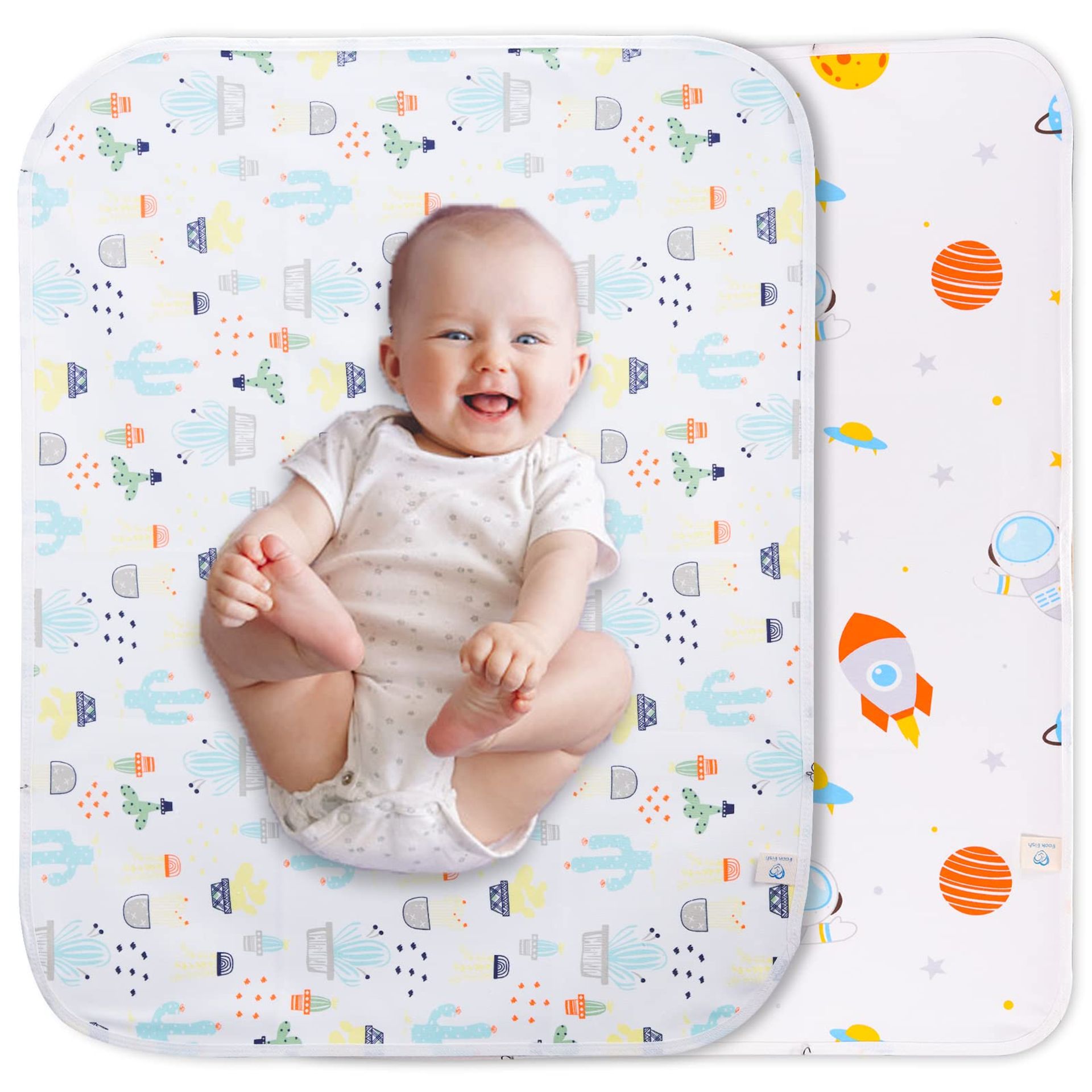 Baby Changing Pad Waterproof Reusable Washable Large Diaper Mat 2 Pack - White Large