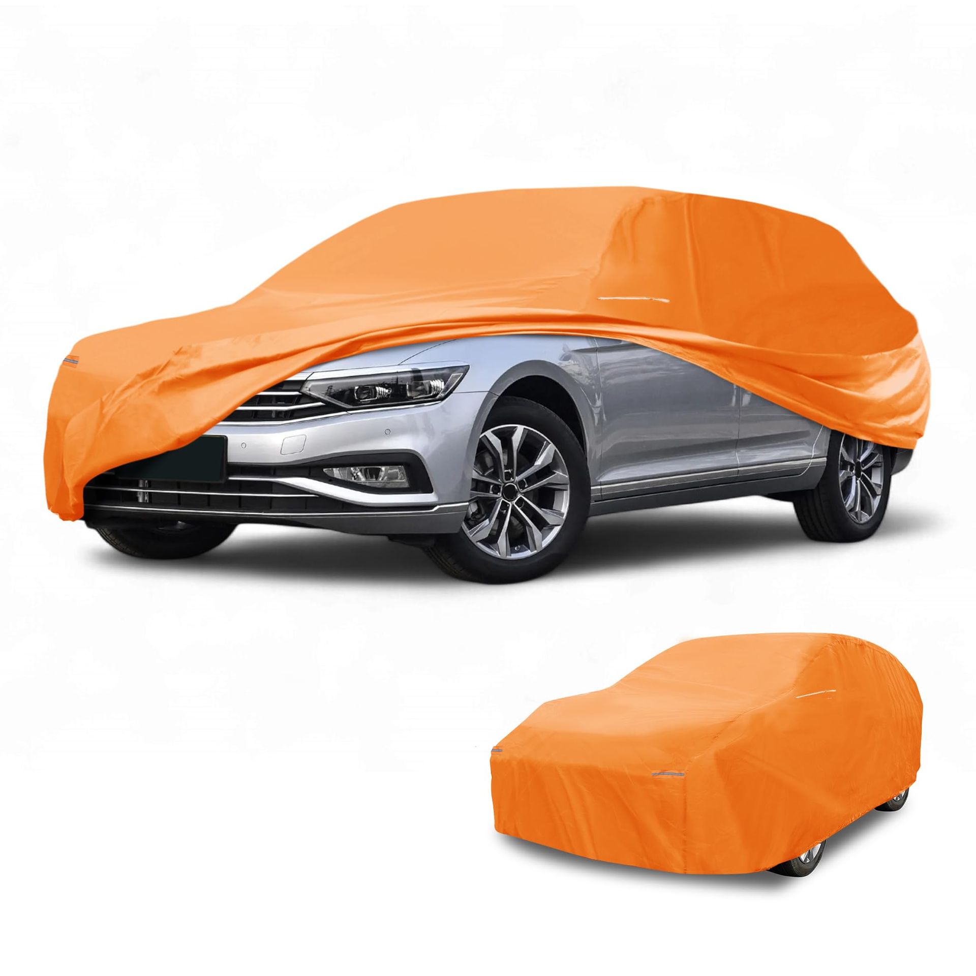 Waterproof All-Weather Universal Car Cover with Right Side Zipper & Mirror Pocket for Wagon 177–190in - Orange