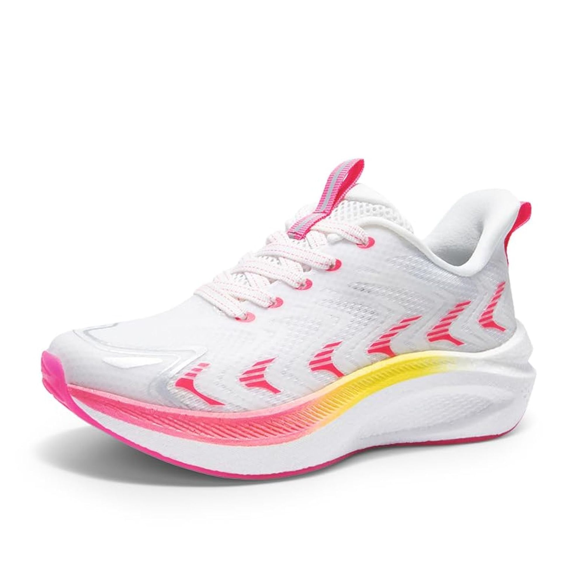 Women's Lightweight Trainers for Running, Walking & Gym - Comfortable Non-Slip White/Pink Sneakers Size 4.5