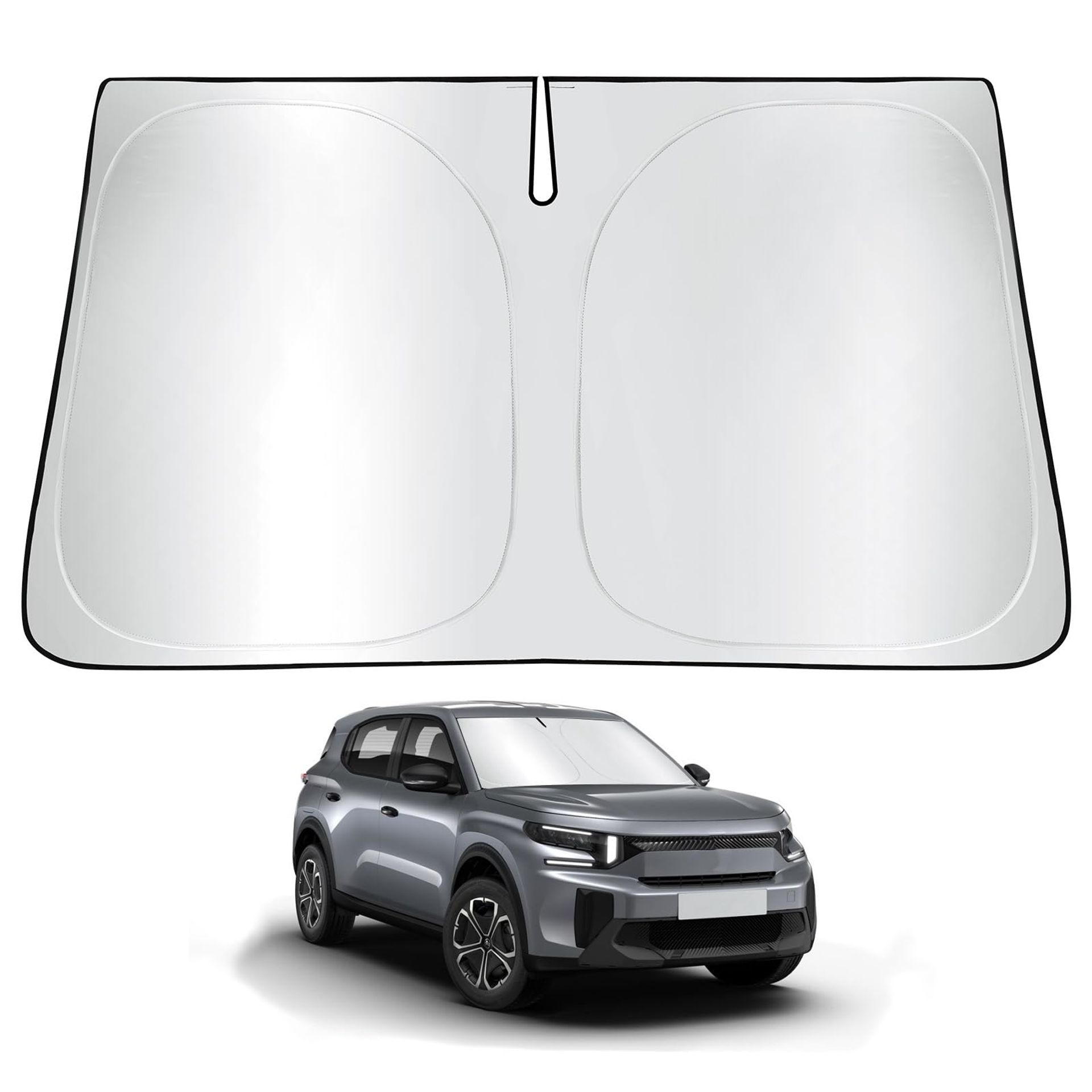 Car Windscreen Sun Shade Foldable UV Protection Compatible with C3 Aircross & Crossland X 2017–2024 - Silver One Size