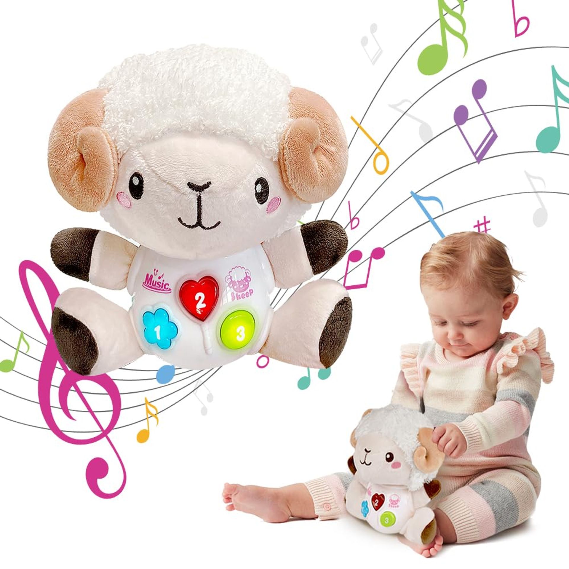 Plush Singing Sheep Baby Musical Toy with Lights, Lullabies & Nature Sounds – Soft Sensory Montessori Gift for Newborns & Infants