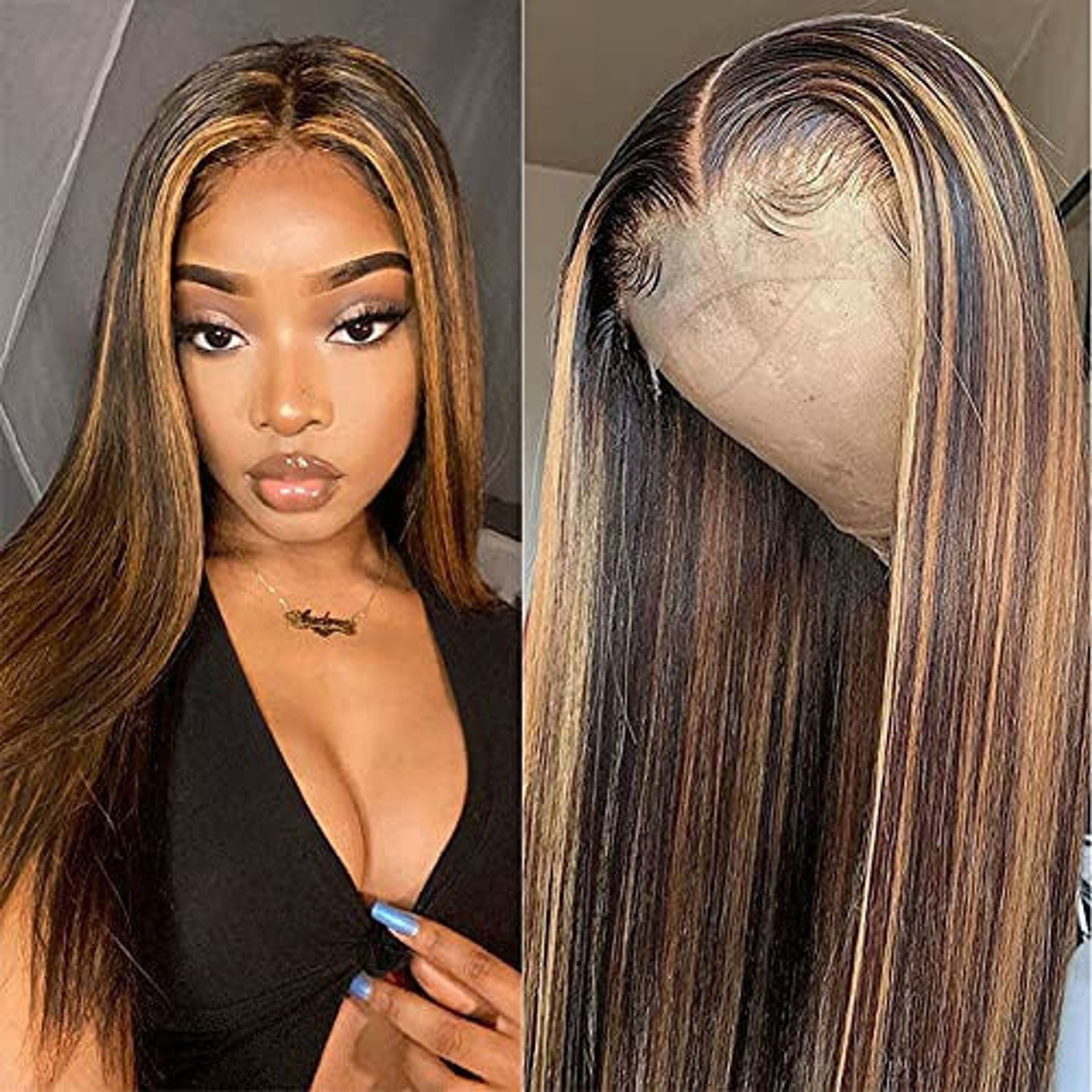 Ombre Brown Lace Front Wig Human Hair 4/27 Highlight 13x4 Glueless Straig