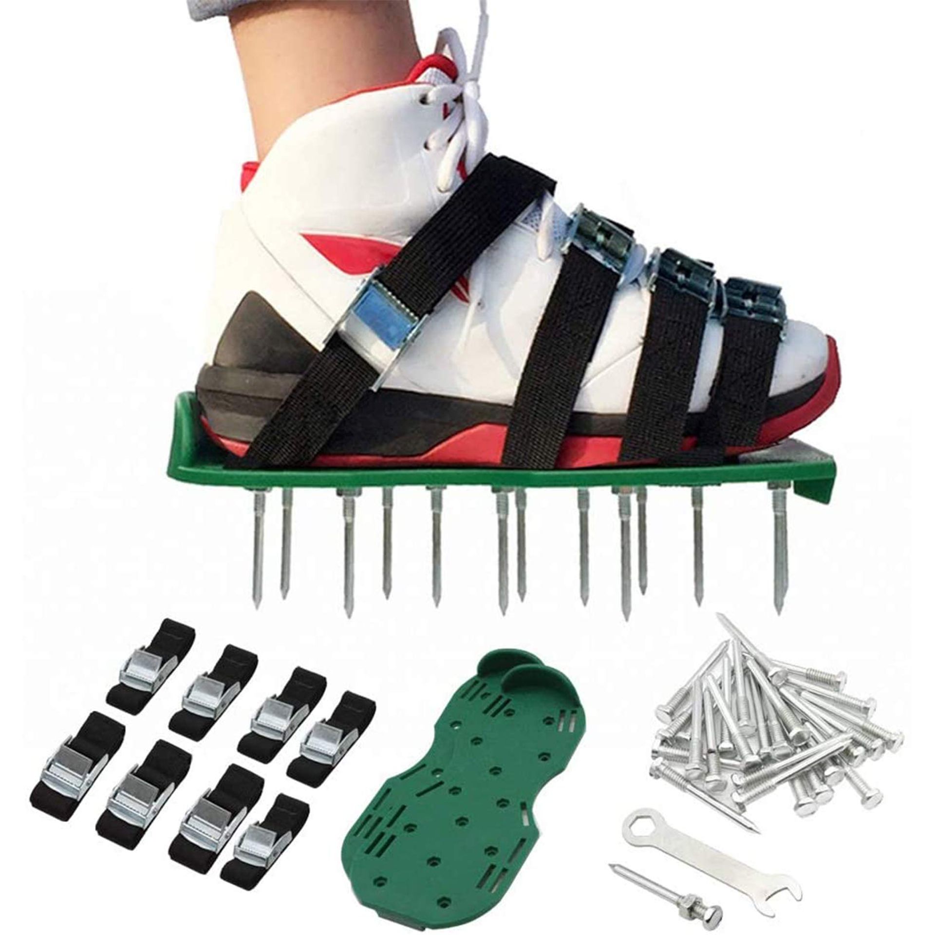 Lawn Aerator Sandals Adjustable Straps Heavy Duty Spiked Aerating Shoes for Garden Soil and Grass - Green Standard