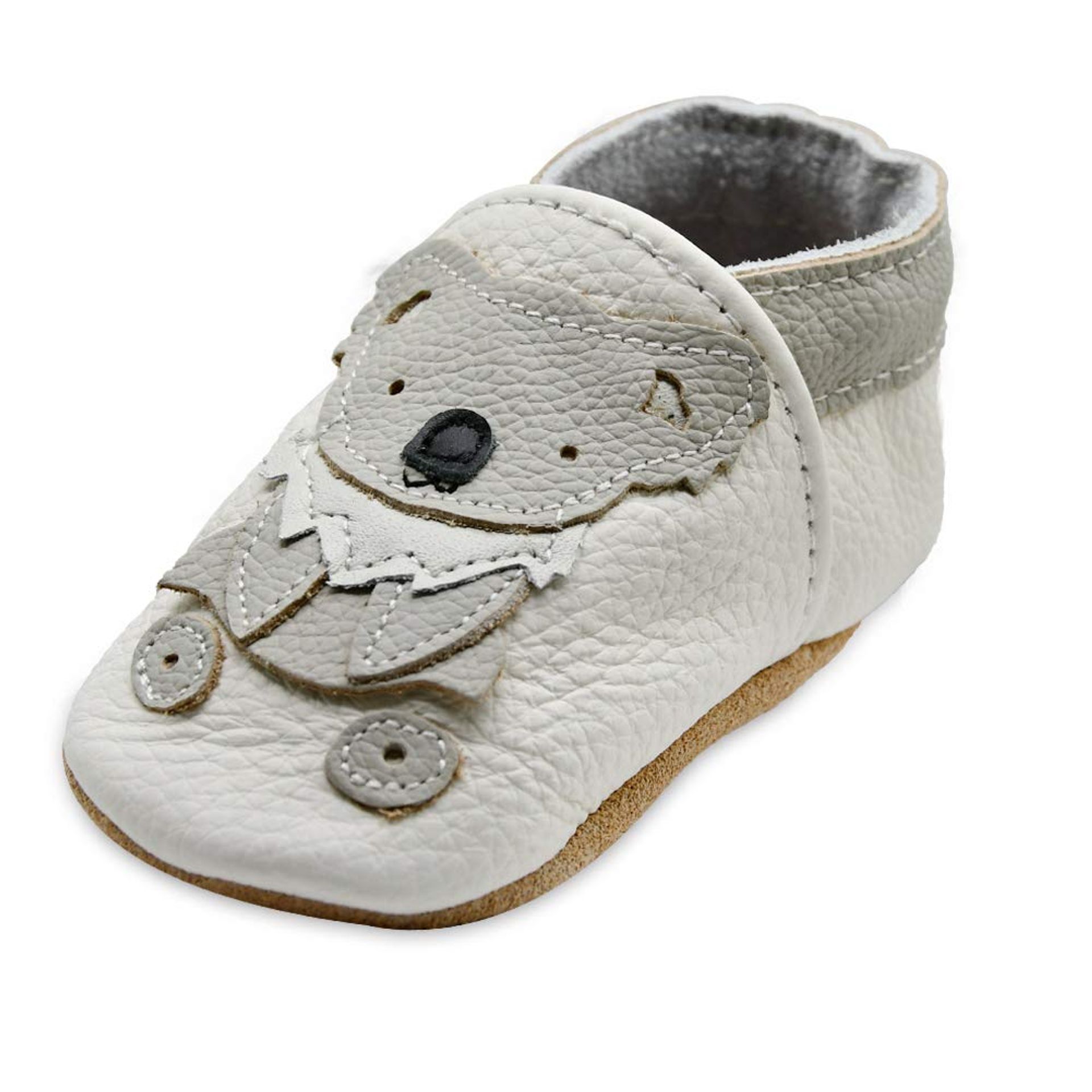 Baby Moccasins Soft Leather Non-Slip Sole Elastic Ankle Walking Shoes - White Koala 18-24 Months