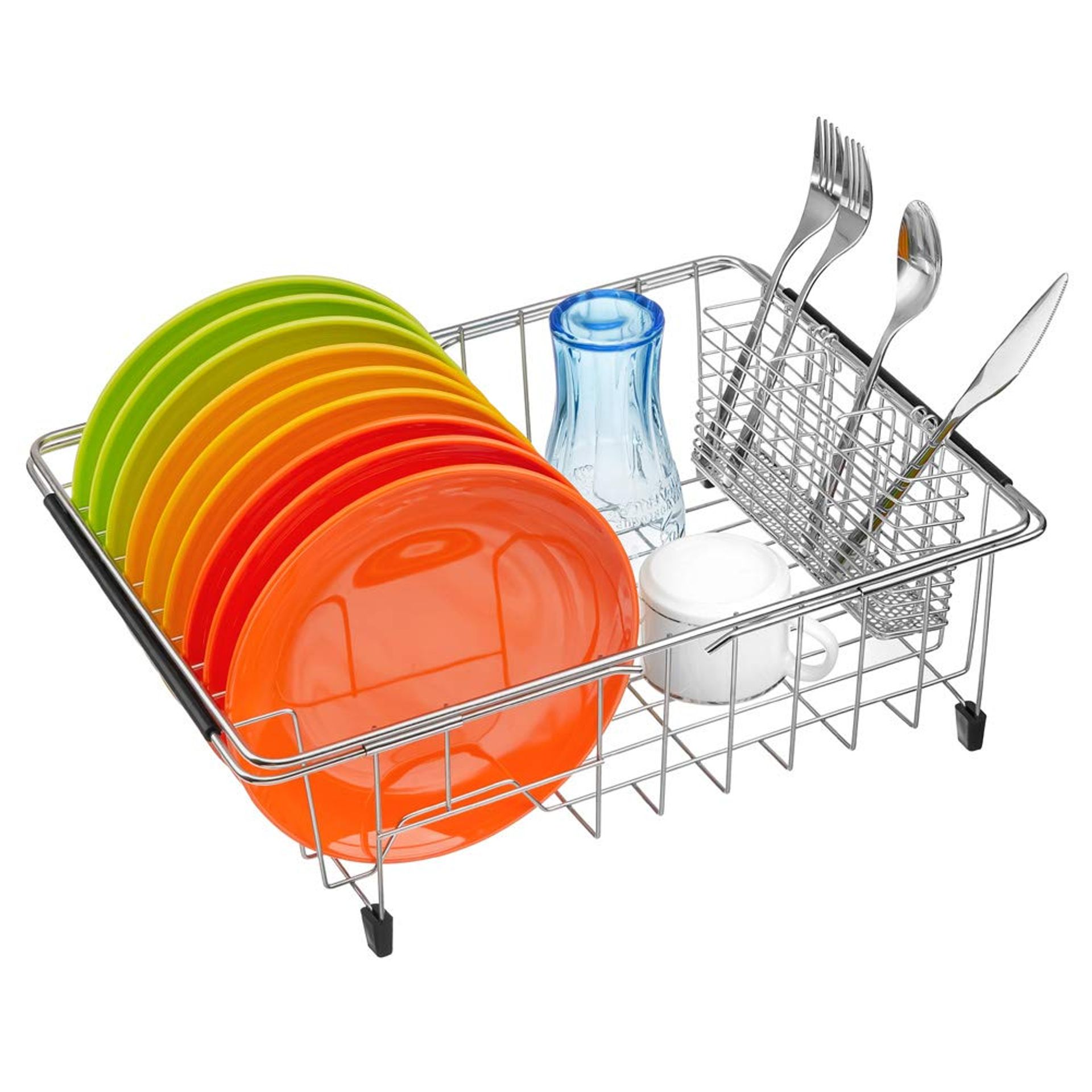 Expandable Over Sink Dish Drying Rack with Large Capacity & Removable Utensil Holder for Kitchen Counter Organisation