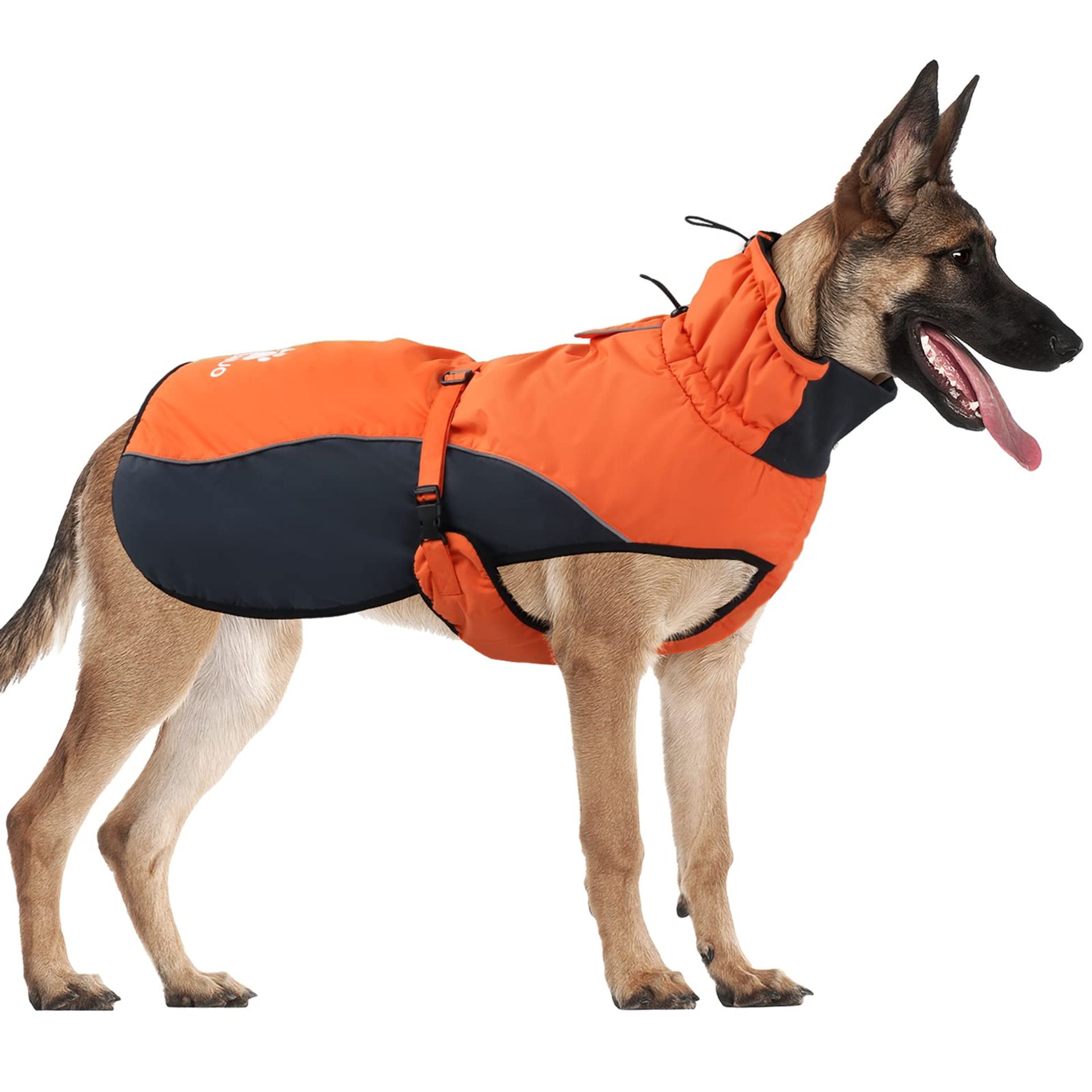 Dog Coat Waterproof Winter Jacket with Harness Hole, Reflective Straps & Cotton Lining - Orange XXL