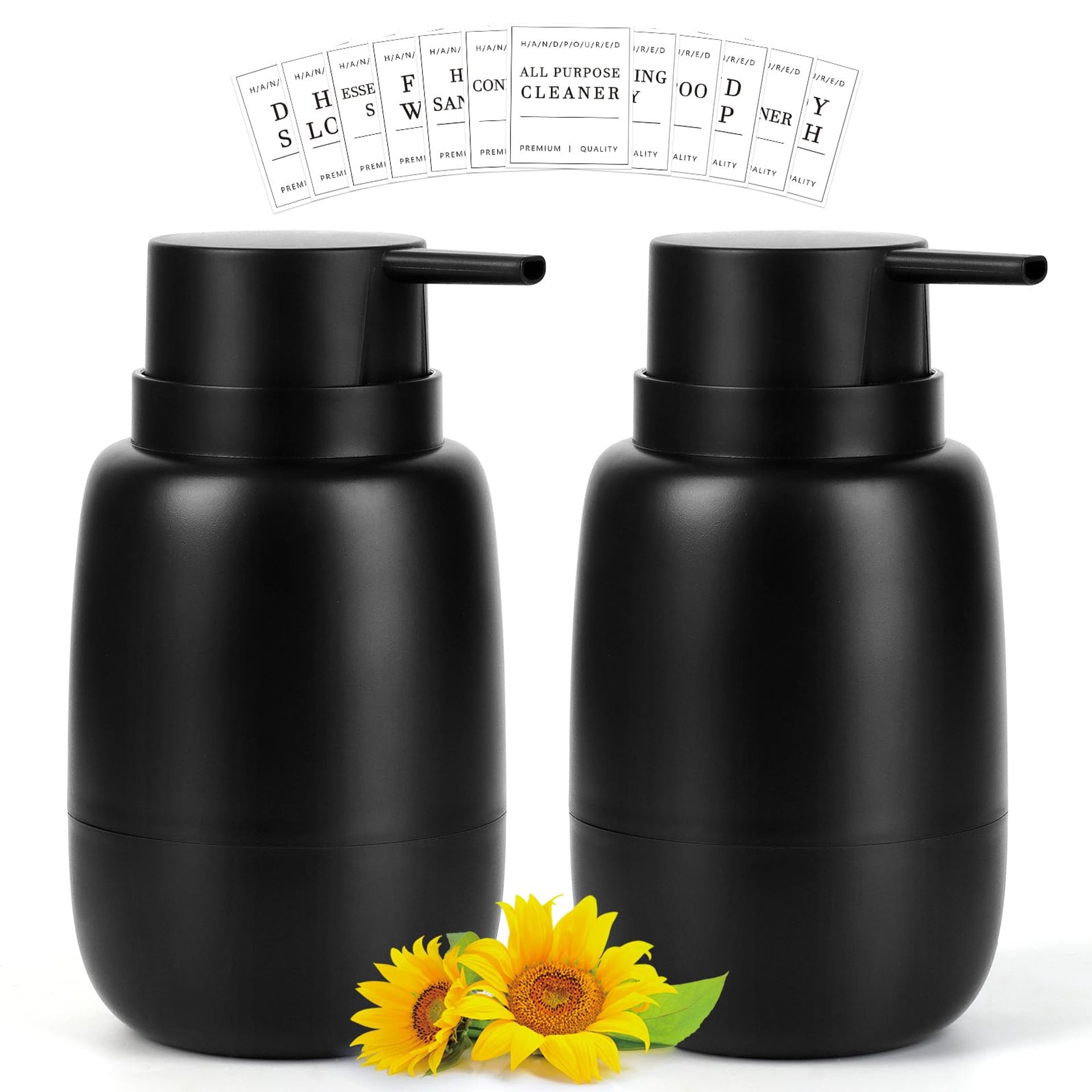 Topsky 500ml Black Soap Dispensers with Rustproof Pumps - 2 Pack for Kitchen & Bathroom