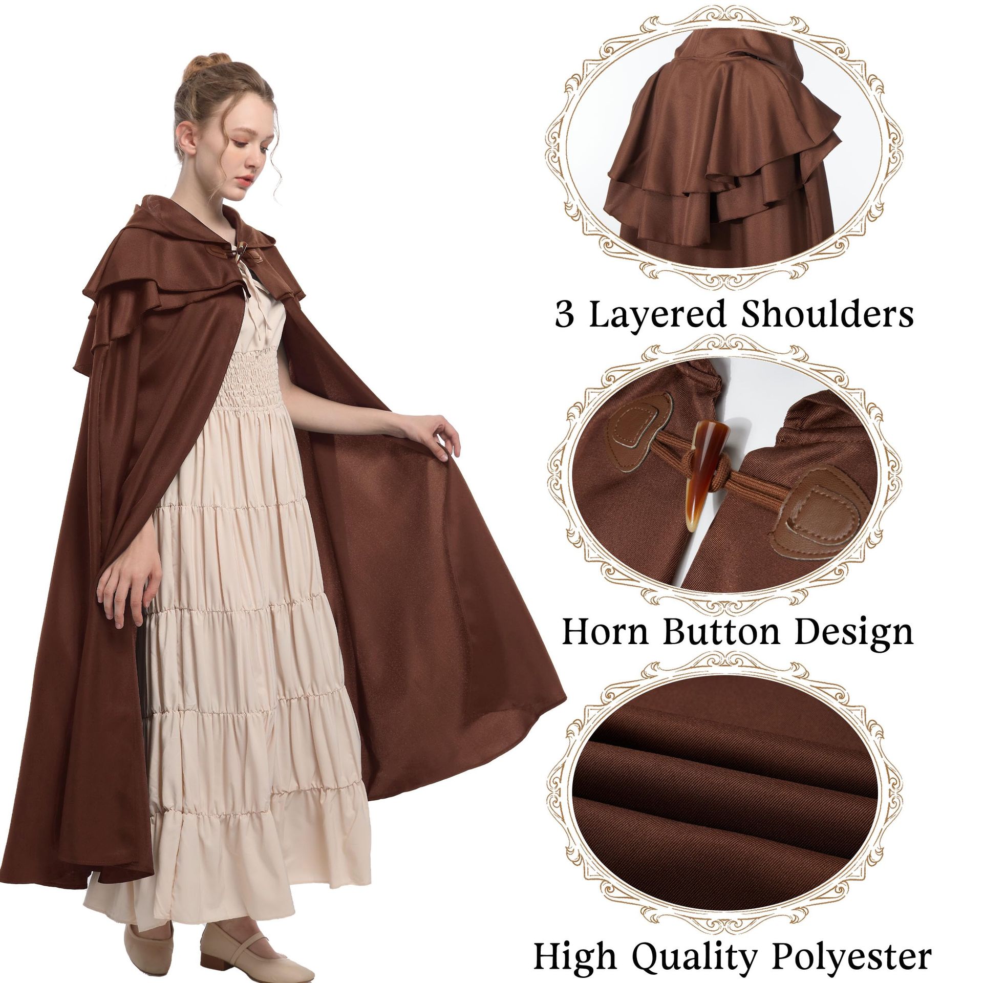 Keland Capuche Médiévale Renaissance Cowl Hood Marron - Costume Halloween Cosplay
