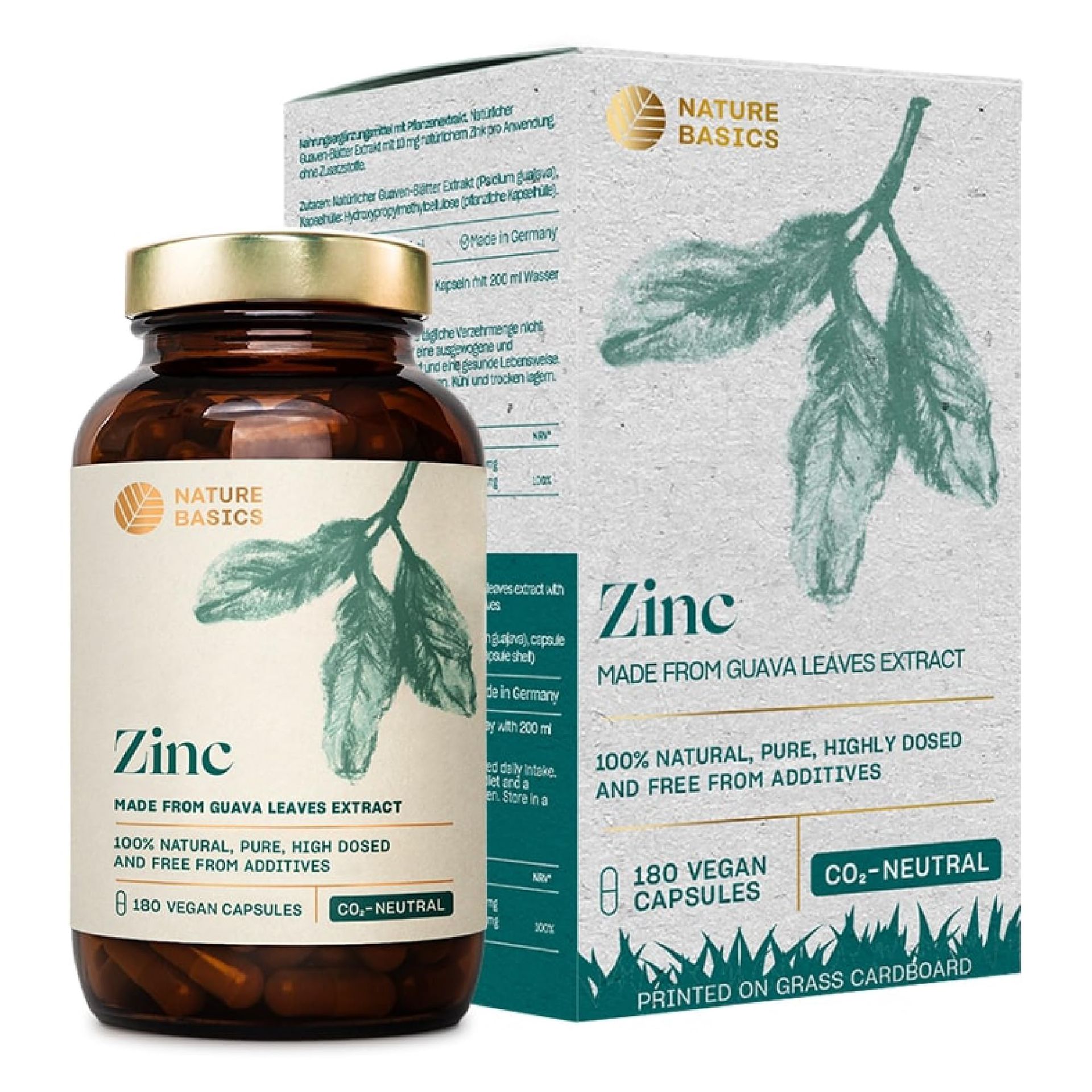Zinc Supplement 180 Vegan Capsules with Guava Leaf Extract 10mg Natural Dose - White 180 Count