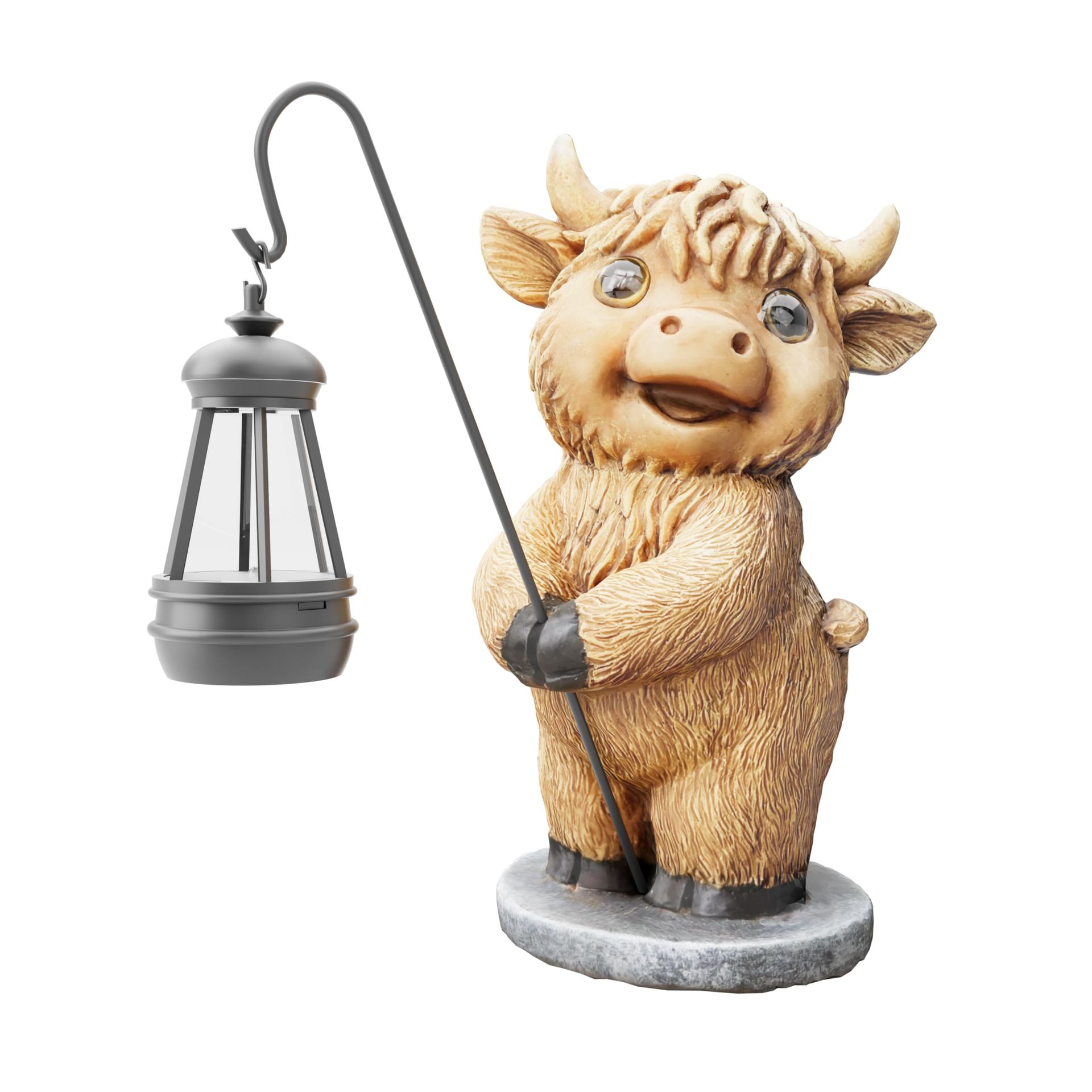 Highland Cow Solar Light Statue Resin Garden Ornament for Patio, Balcony, and Home Décor - Beige M1