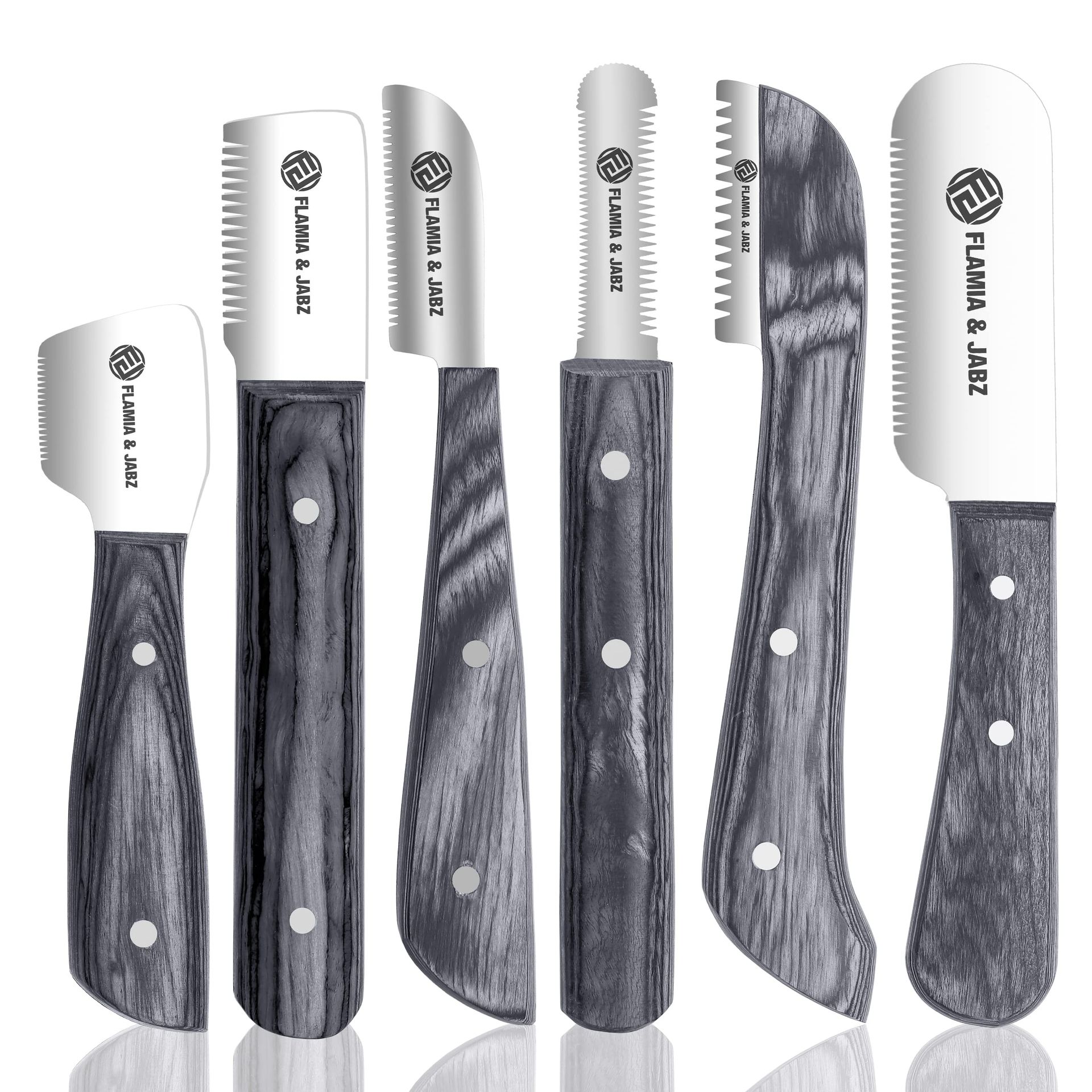 Professional Dog Stripping Knife Grooming Kit 6 Piece Wooden Handle Stainless Steel Combs - Black Right Handed